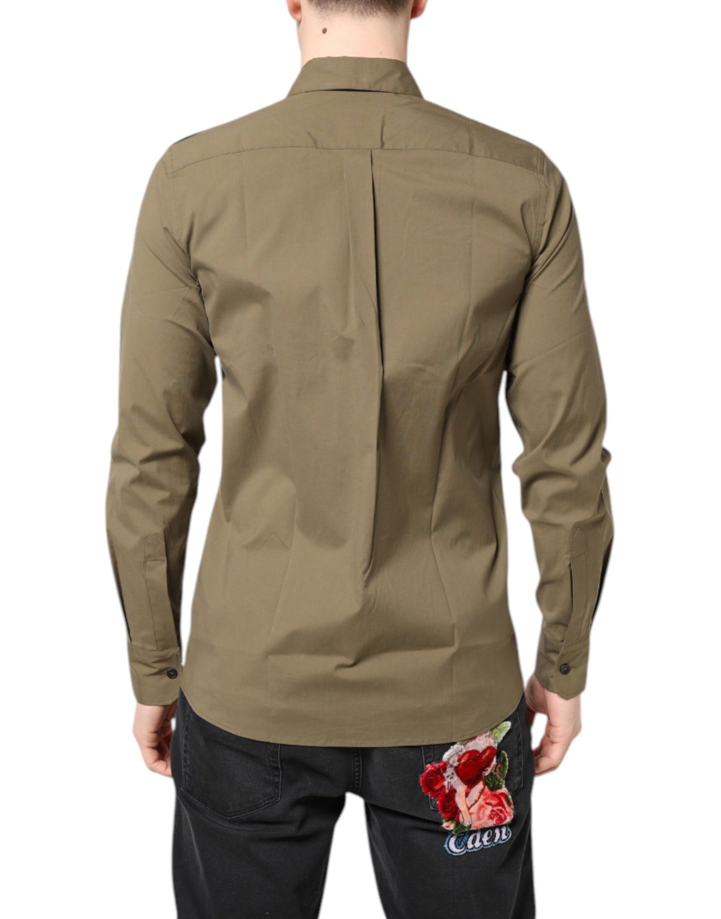 Dolce & Gabbana Braunes Baumwoll-Stretch-Langarmhemd