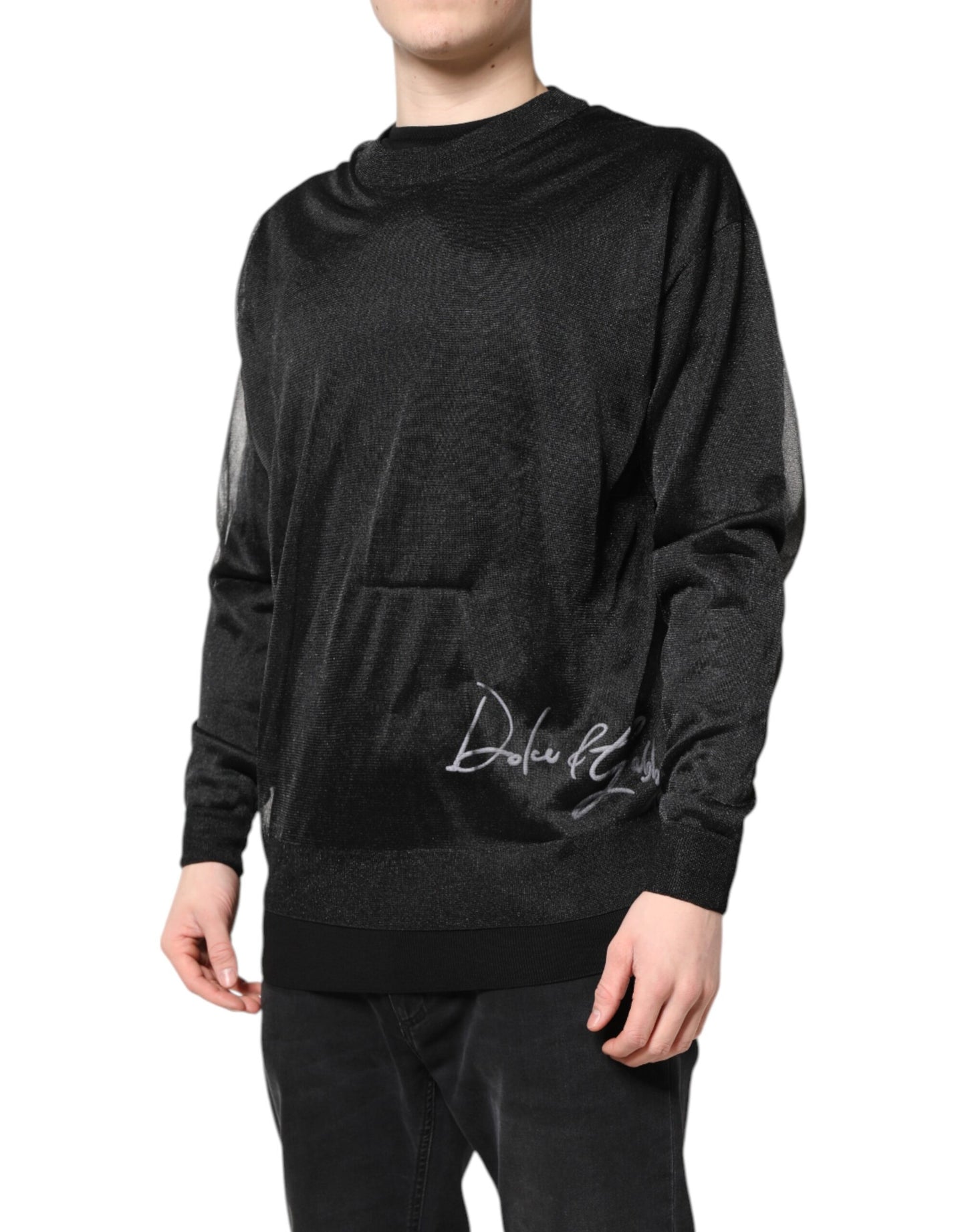 Dolce & Gabbana Schwarzer Logo-Pullover mit gestricktem Rundhalsausschnitt