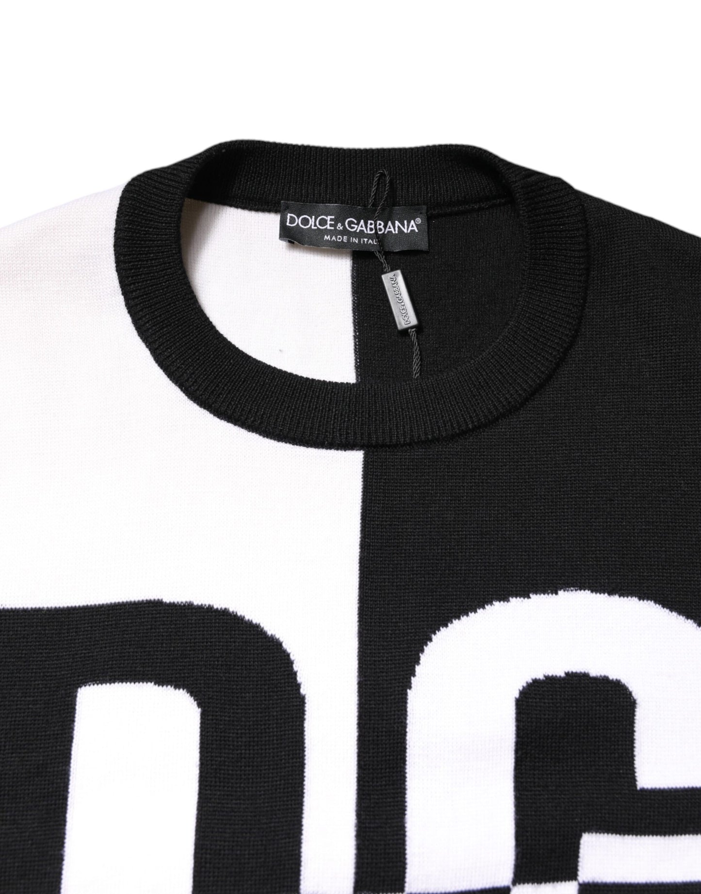 Dolce & Gabbana Schwarzer weißer Strickpullover mit Logodruck