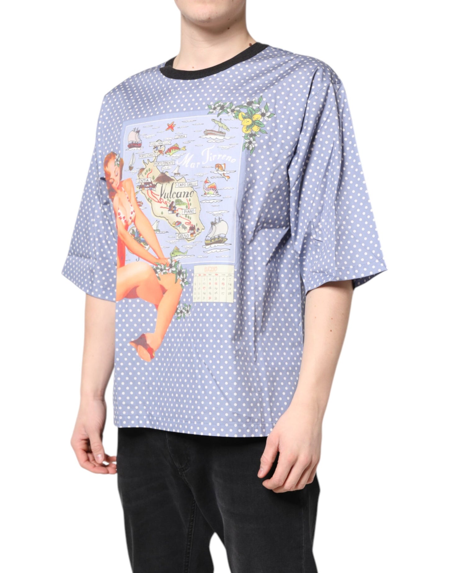Dolce & Gabbana Hellblaues Kurzarm-T-Shirt mit Grafikdruck