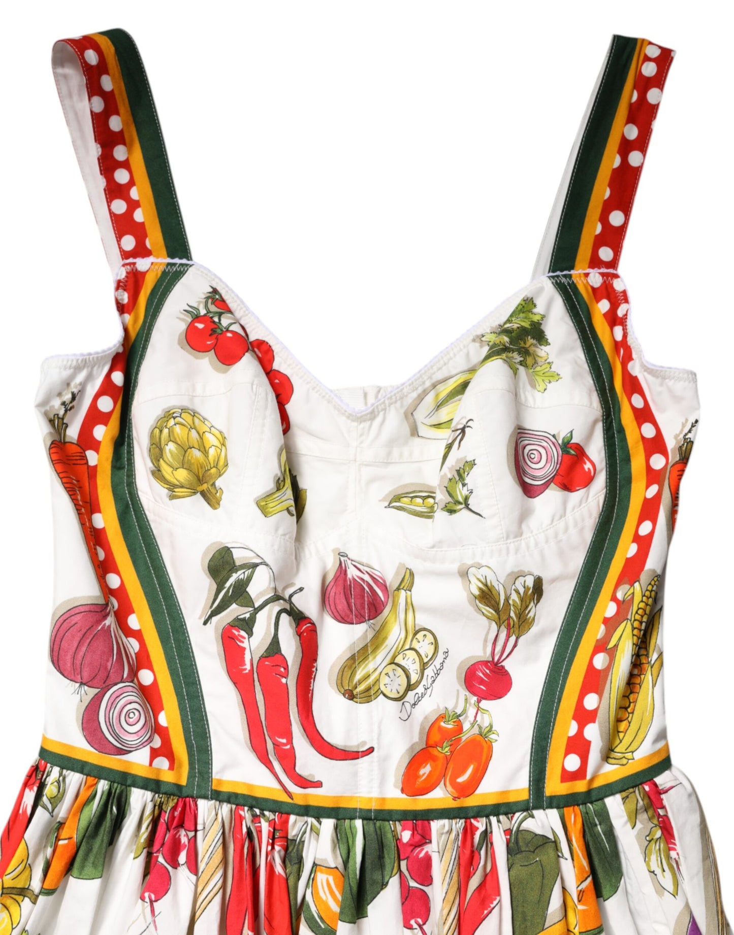 Dolce & Gabbana Weißes Gemüse Ärmelloses Midikleid in A-Linie