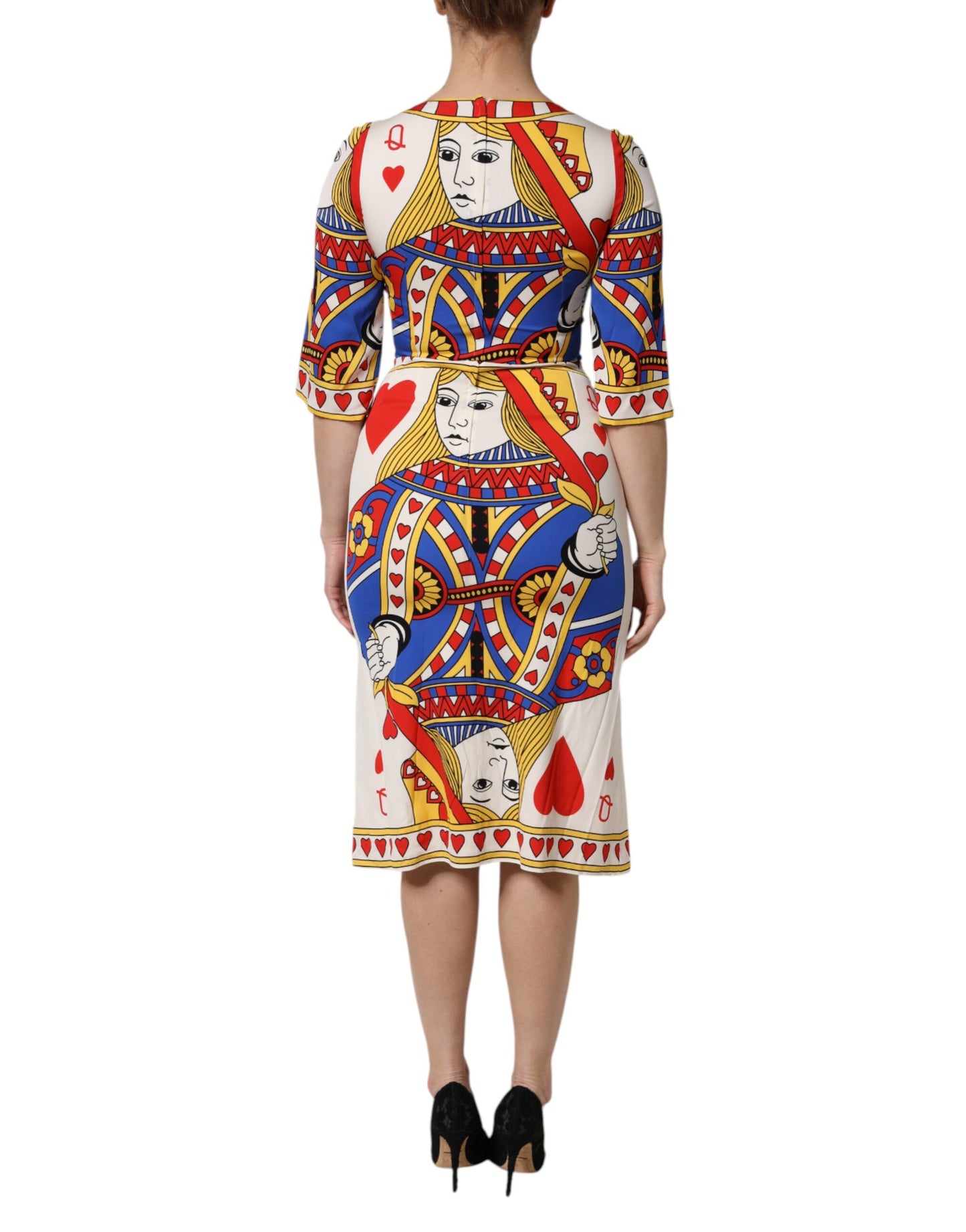 Dolce & Gabbana Weißes Queen Of Heart Midikleid mit kurzen Ärmeln