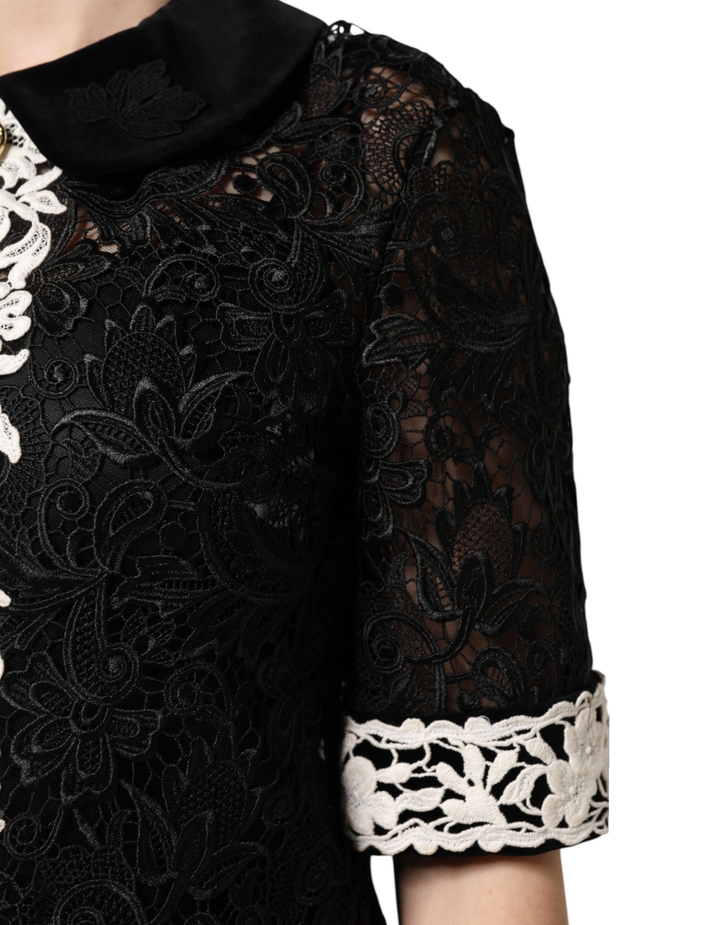 Dolce & Gabbana Schwarzes Minikleid mit floraler Spitze verschönert