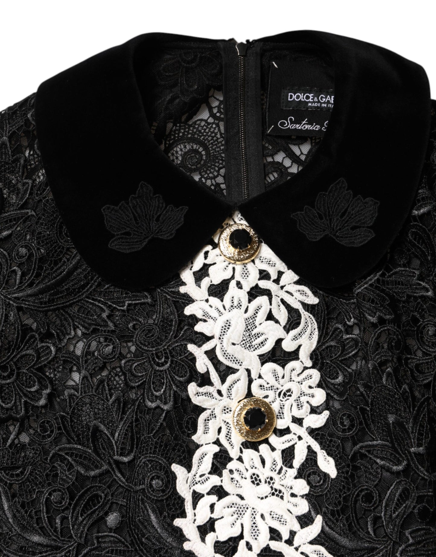 Dolce & Gabbana Schwarzes Minikleid mit floraler Spitze verschönert