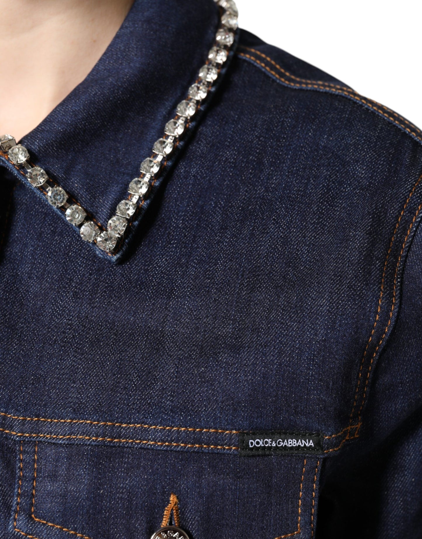 Dolce & Gabbana Blaue Denim-Baumwolljacke mit Kristallverzierung