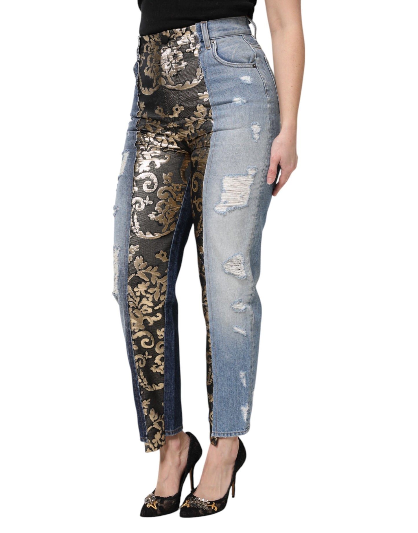 Dolce & Gabbana Multicolor Patchwork Denim Jeans mit hoher Taille