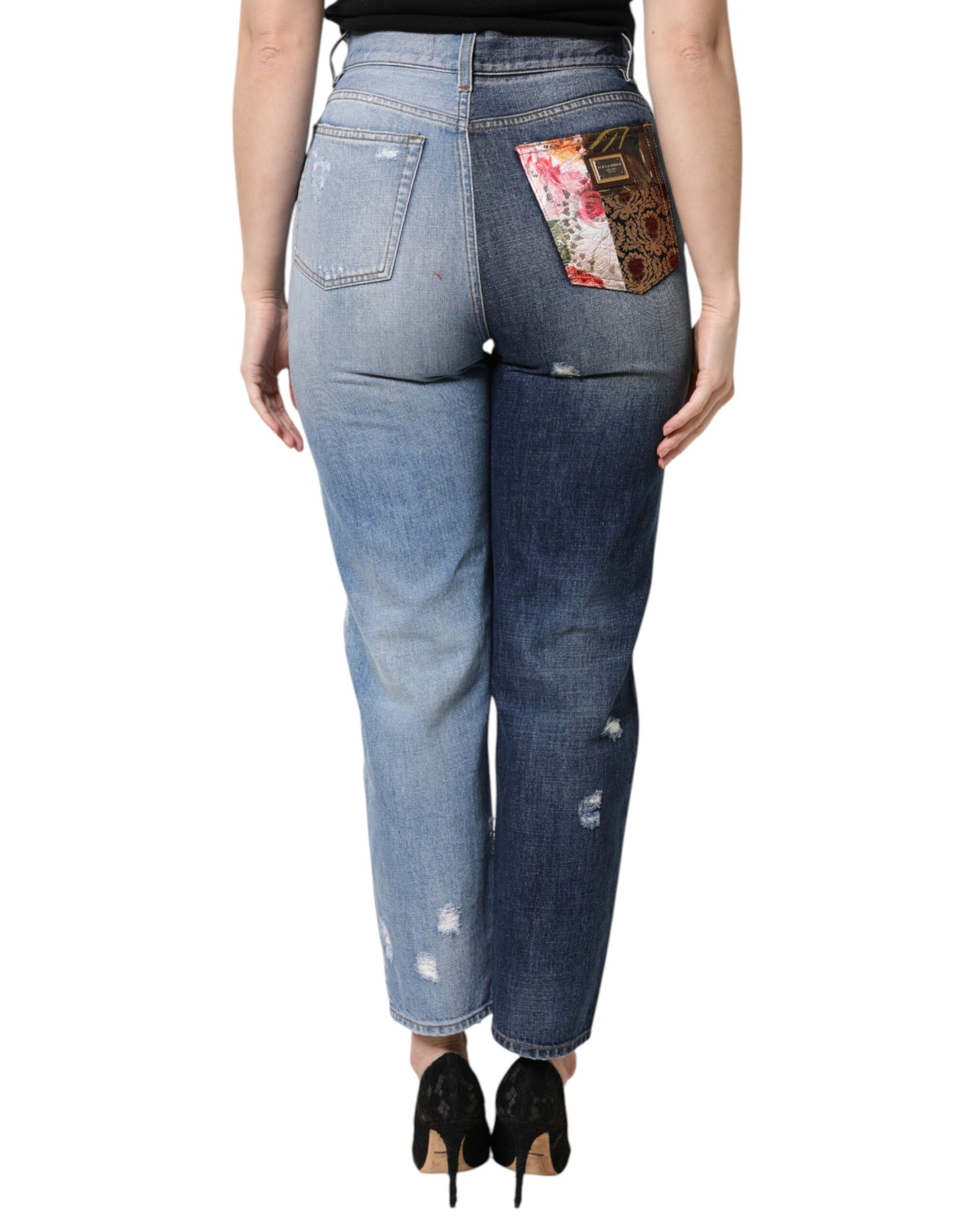Dolce & Gabbana Multicolor Patchwork Denim Jeans mit hoher Taille
