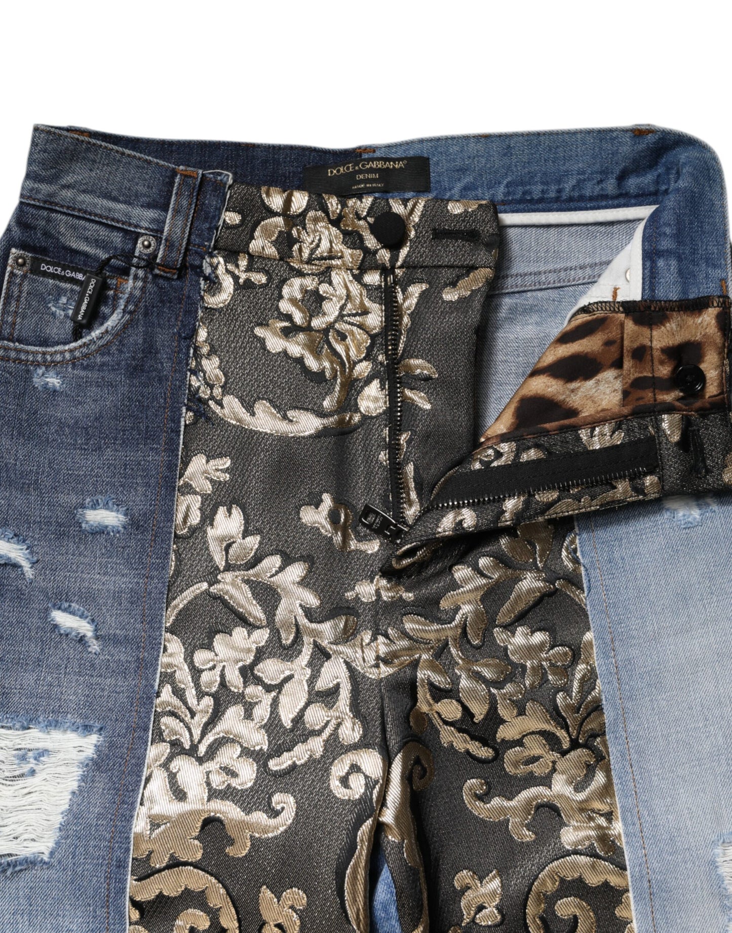 Dolce & Gabbana Multicolor Patchwork Denim Jeans mit hoher Taille