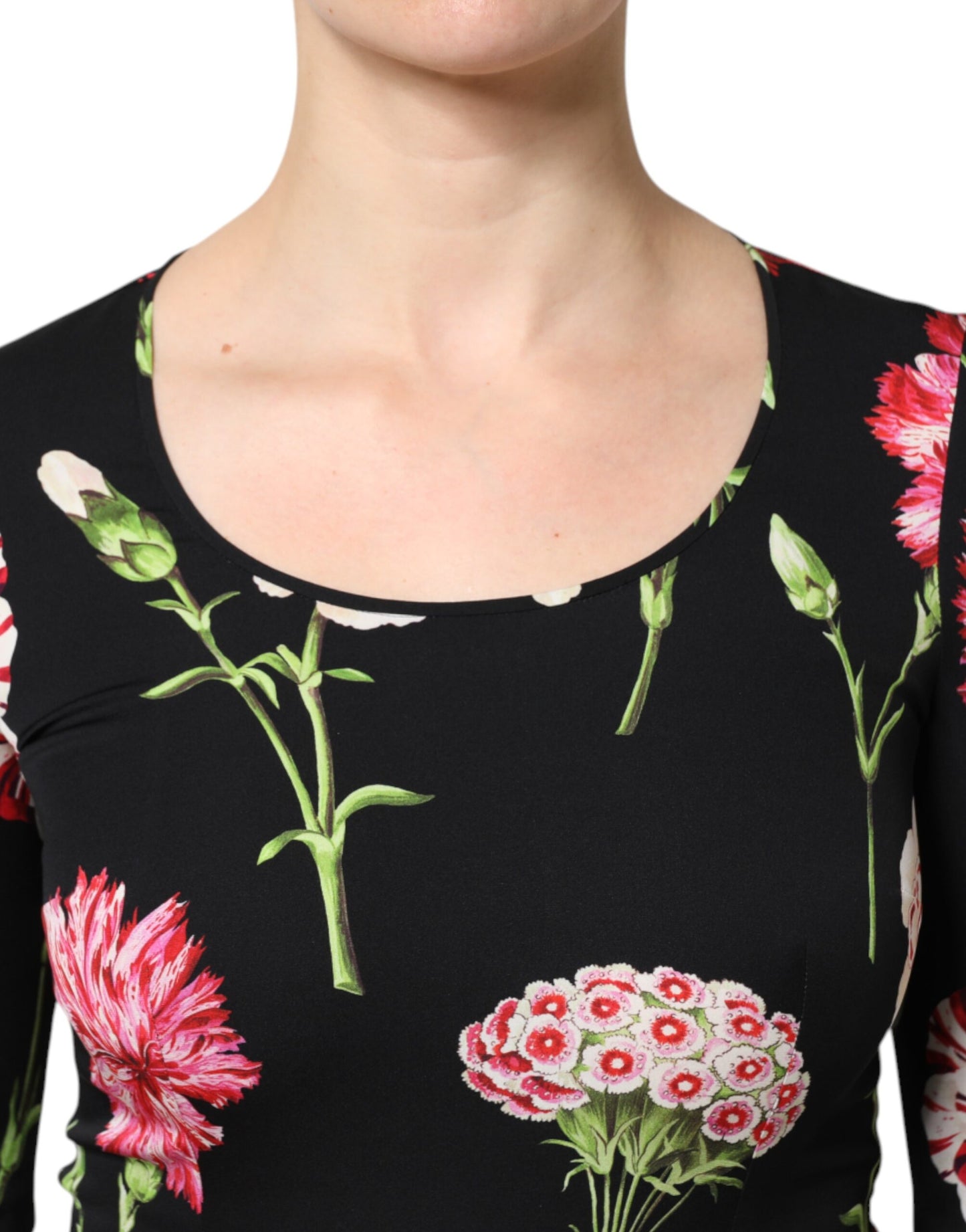 Dolce & Gabbana Schwarzes geblümtes langärmeliges Damenblusentop