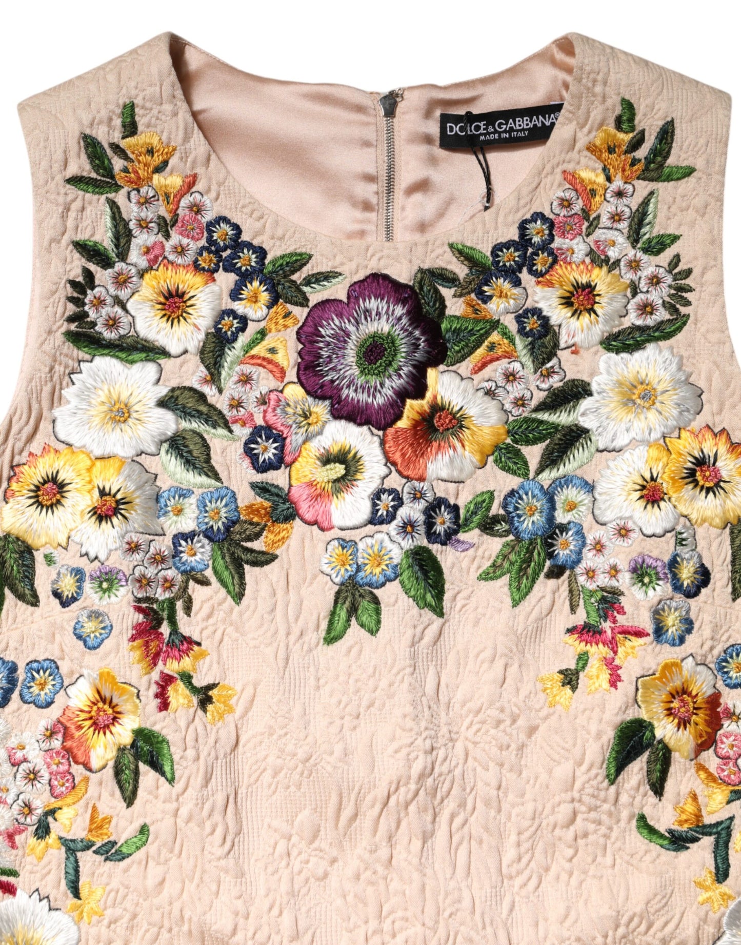 Dolce & Gabbana Beigefarbenes ärmelloses Tank-Top mit Blumenstickerei