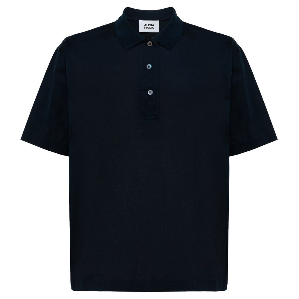 Alpha Studio Blaues Baumwoll-Poloshirt