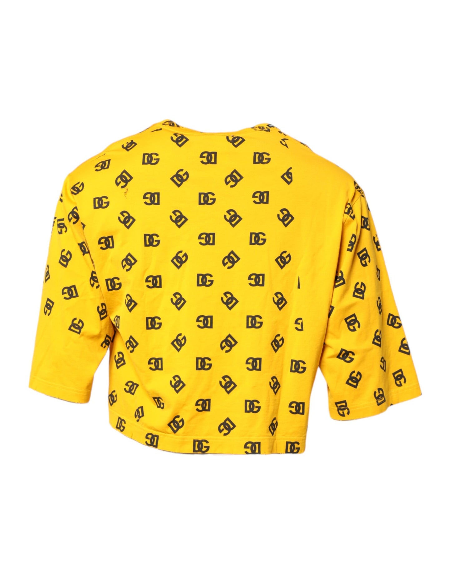 Dolce & Gabbana Gelbes Baumwoll-T-Shirt mit DG-Logo-Aufdruck in Cropped-Form