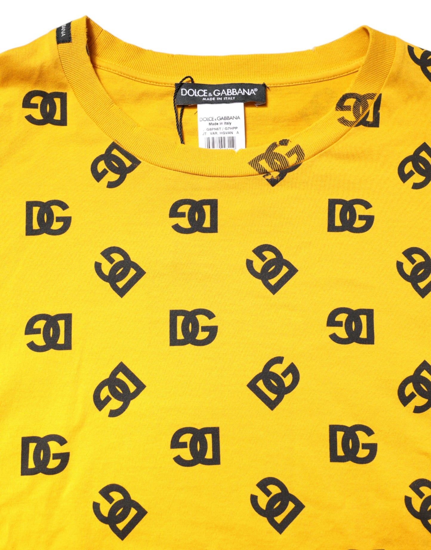 Dolce & Gabbana Gelbes Baumwoll-T-Shirt mit DG-Logo-Aufdruck in Cropped-Form