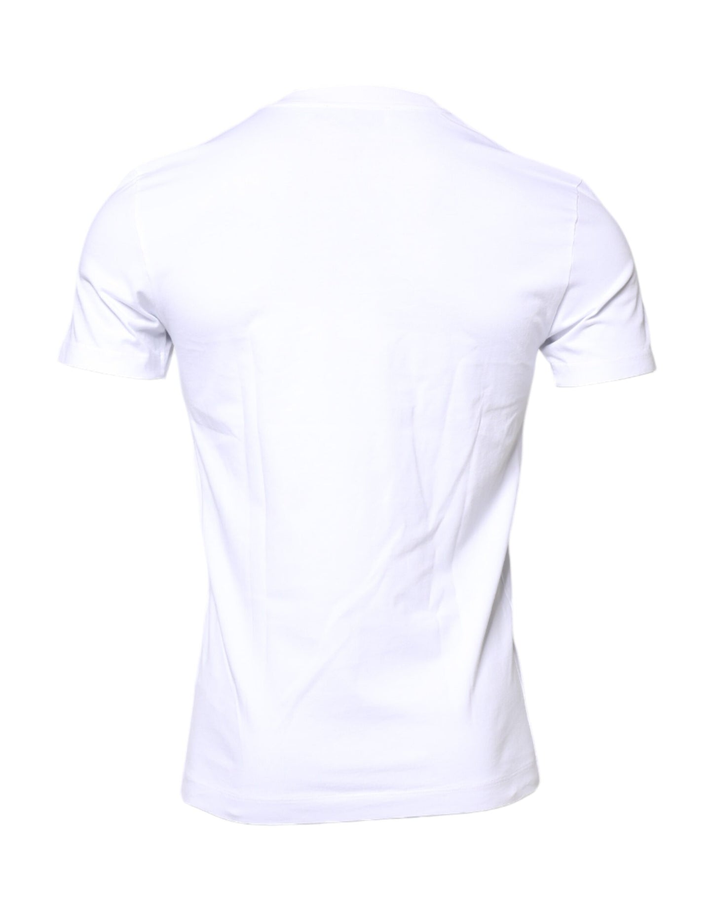 Dolce & Gabbana Weißes T-Shirt mit Rundhalsausschnitt und Logo-Patch aus Baumwolle