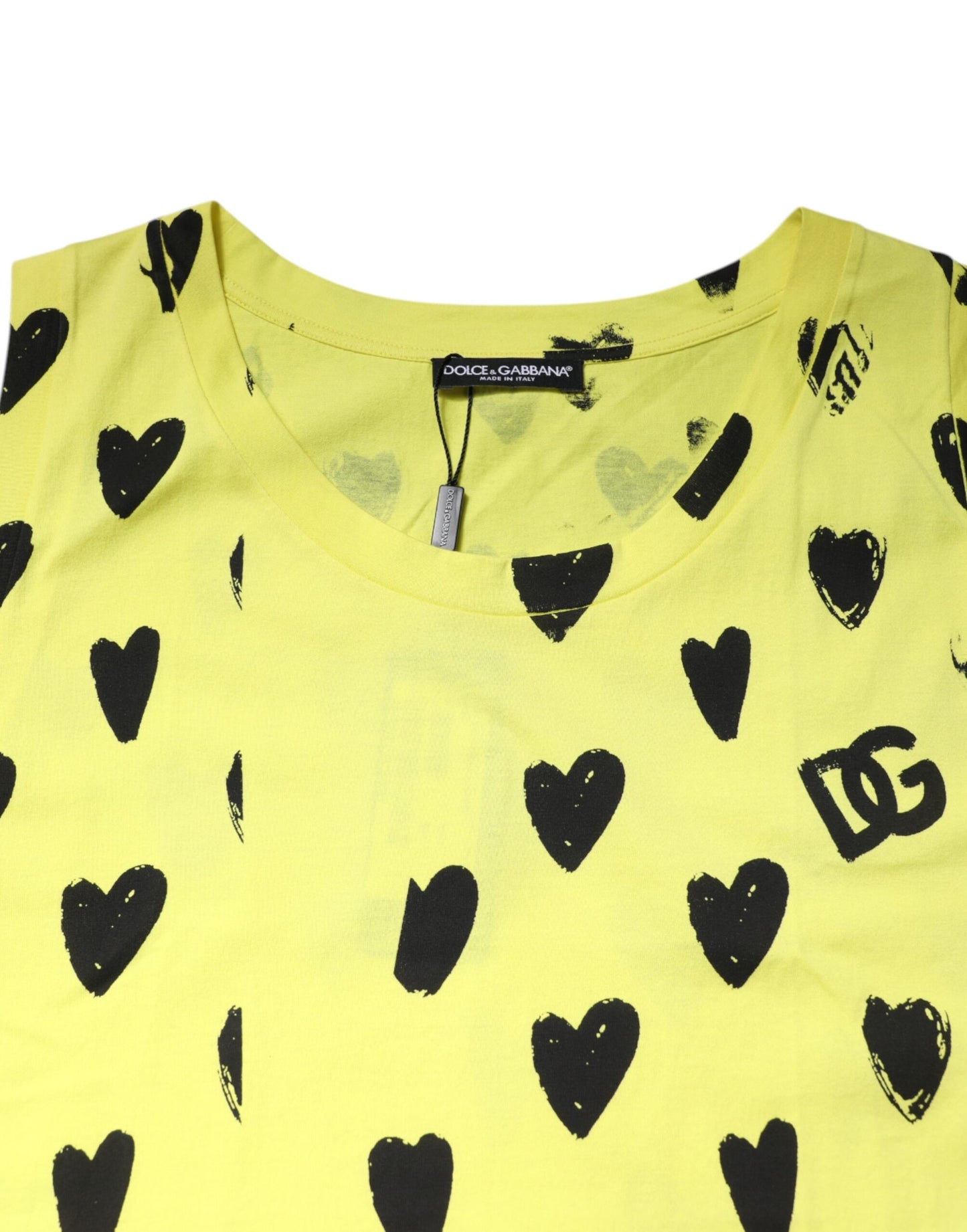 Dolce & Gabbana Gelbes Baumwoll-T-Shirt ohne Ärmel DG Heart