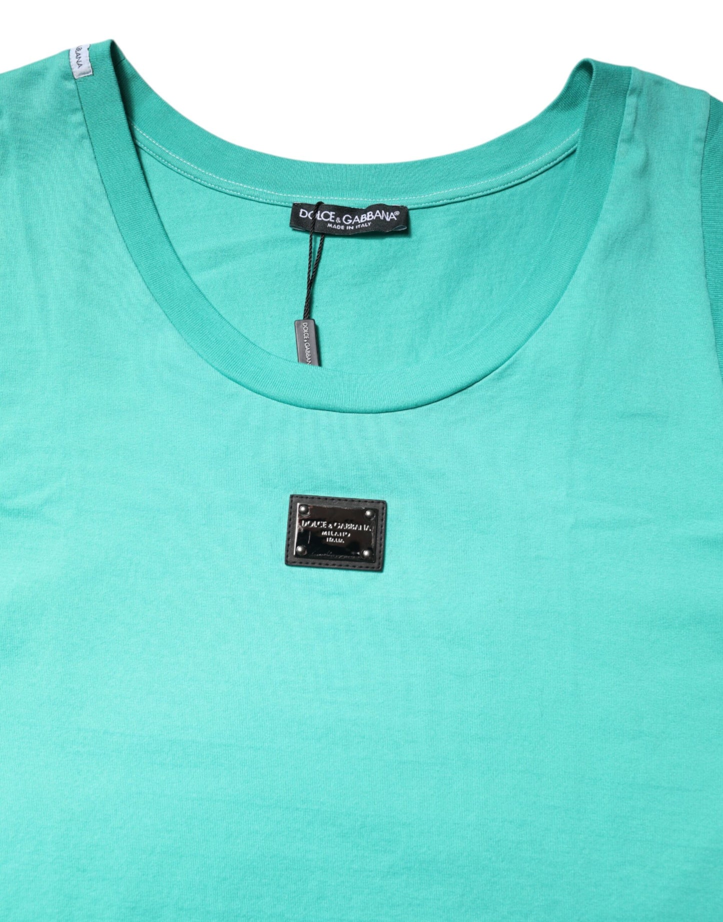 Dolce & Gabbana Grünes ärmelloses Logo-Rundhals-T-Shirt