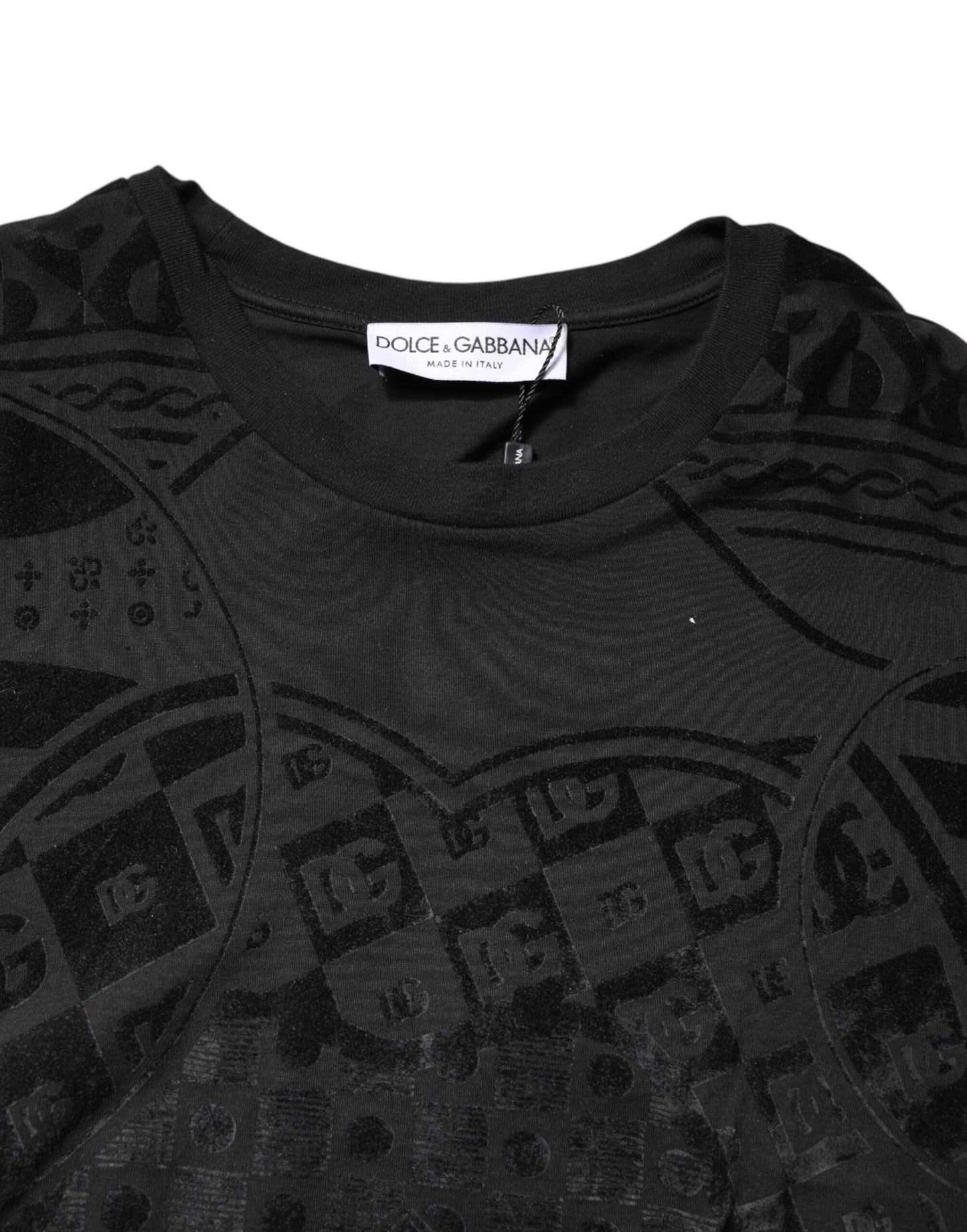 Dolce & Gabbana Schwarzes Baumwoll-Bandana-Logo-T-Shirt mit Rundhalsausschnitt