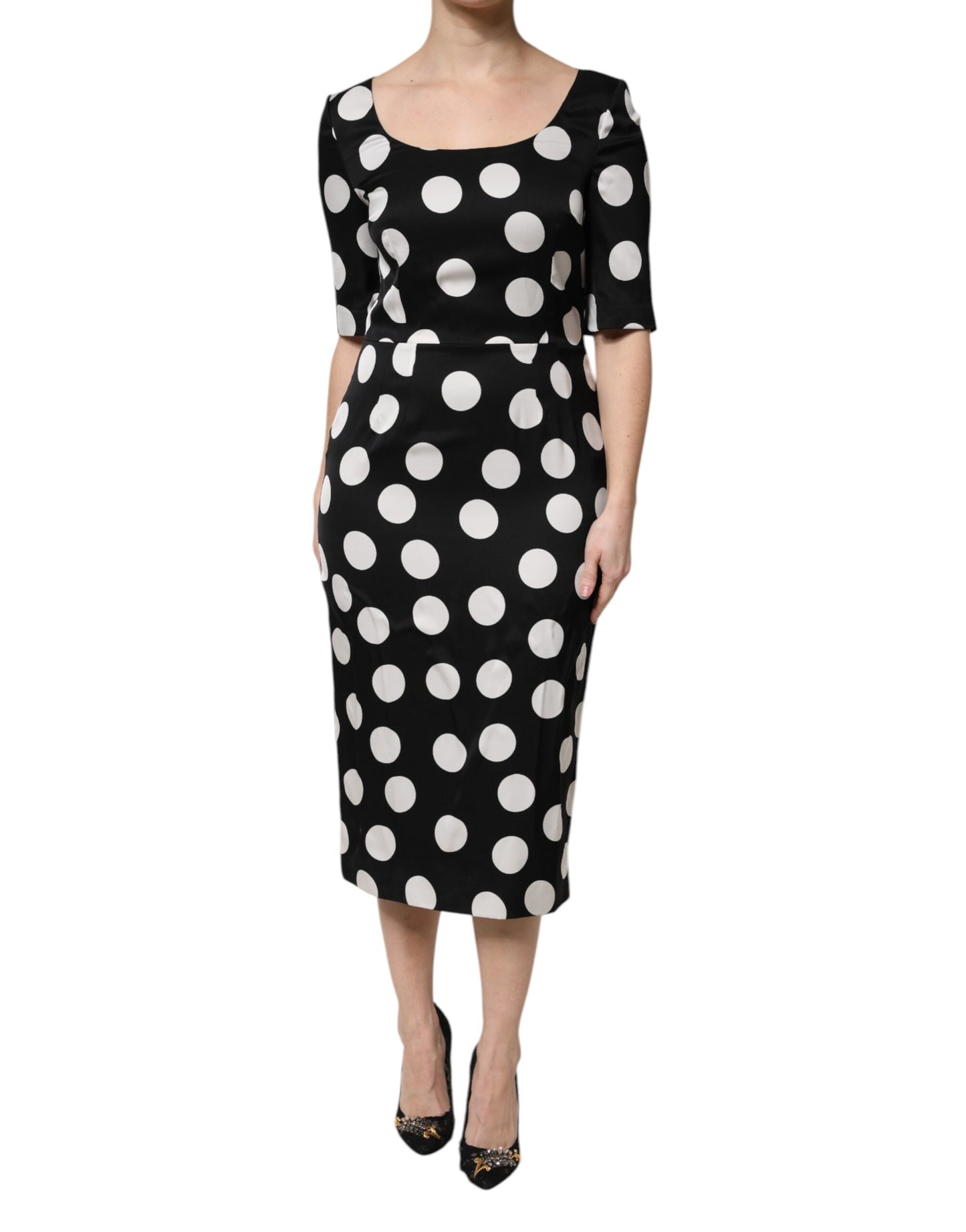 Dolce & Gabbana Schwarz-Weißes gepunktetes Midikleid mit Etui