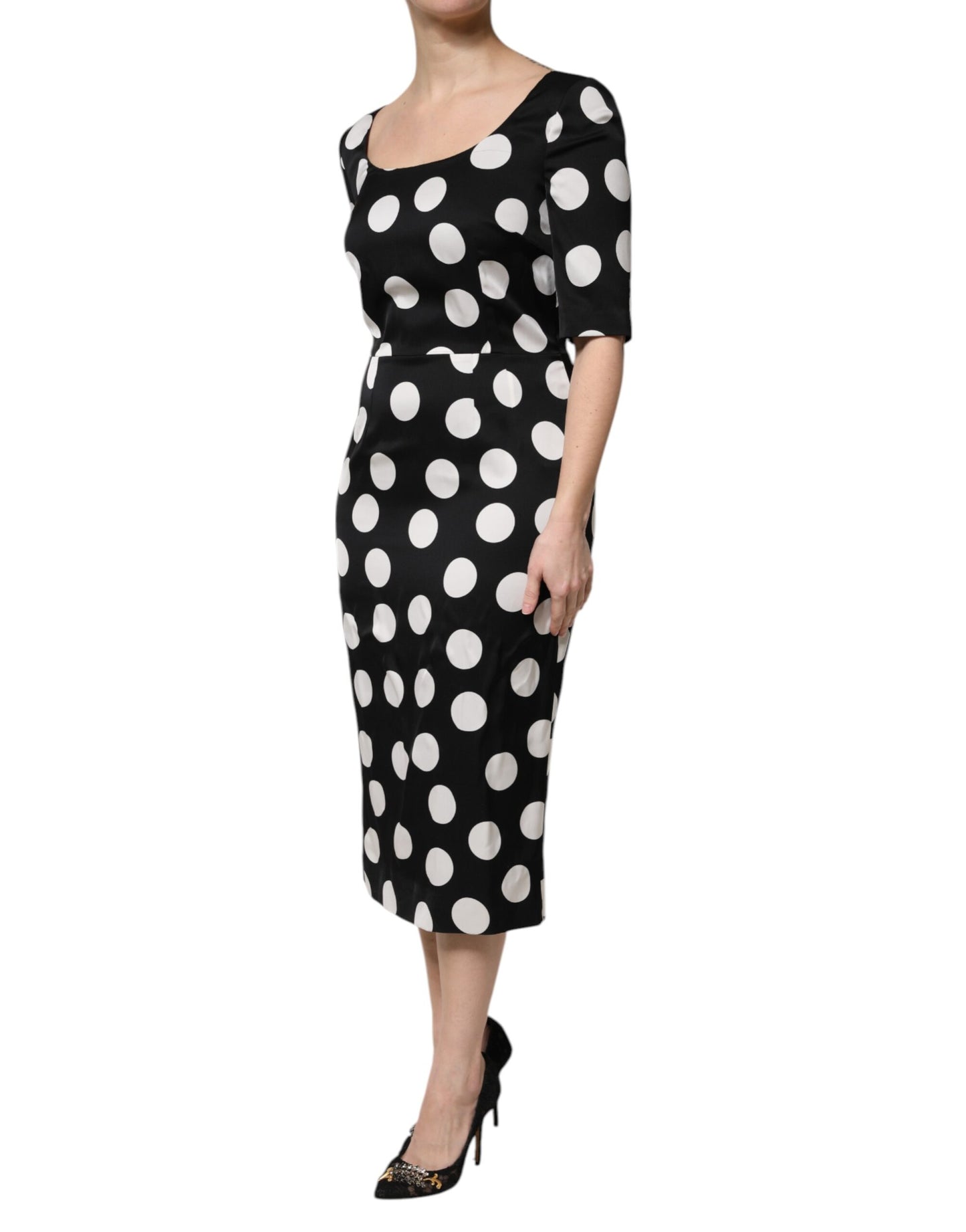 Dolce & Gabbana Schwarz-Weißes gepunktetes Midikleid mit Etui