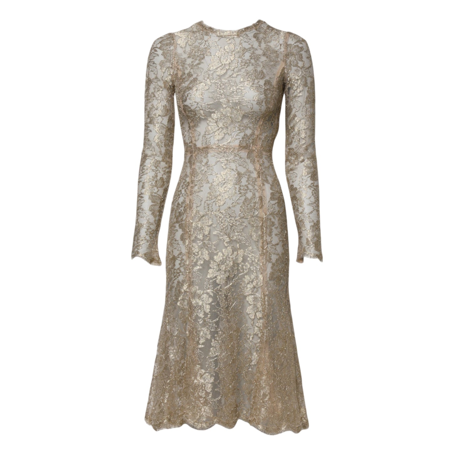 Dolce & Gabbana Gold Floral Spitze Lange Ärmel Fit &