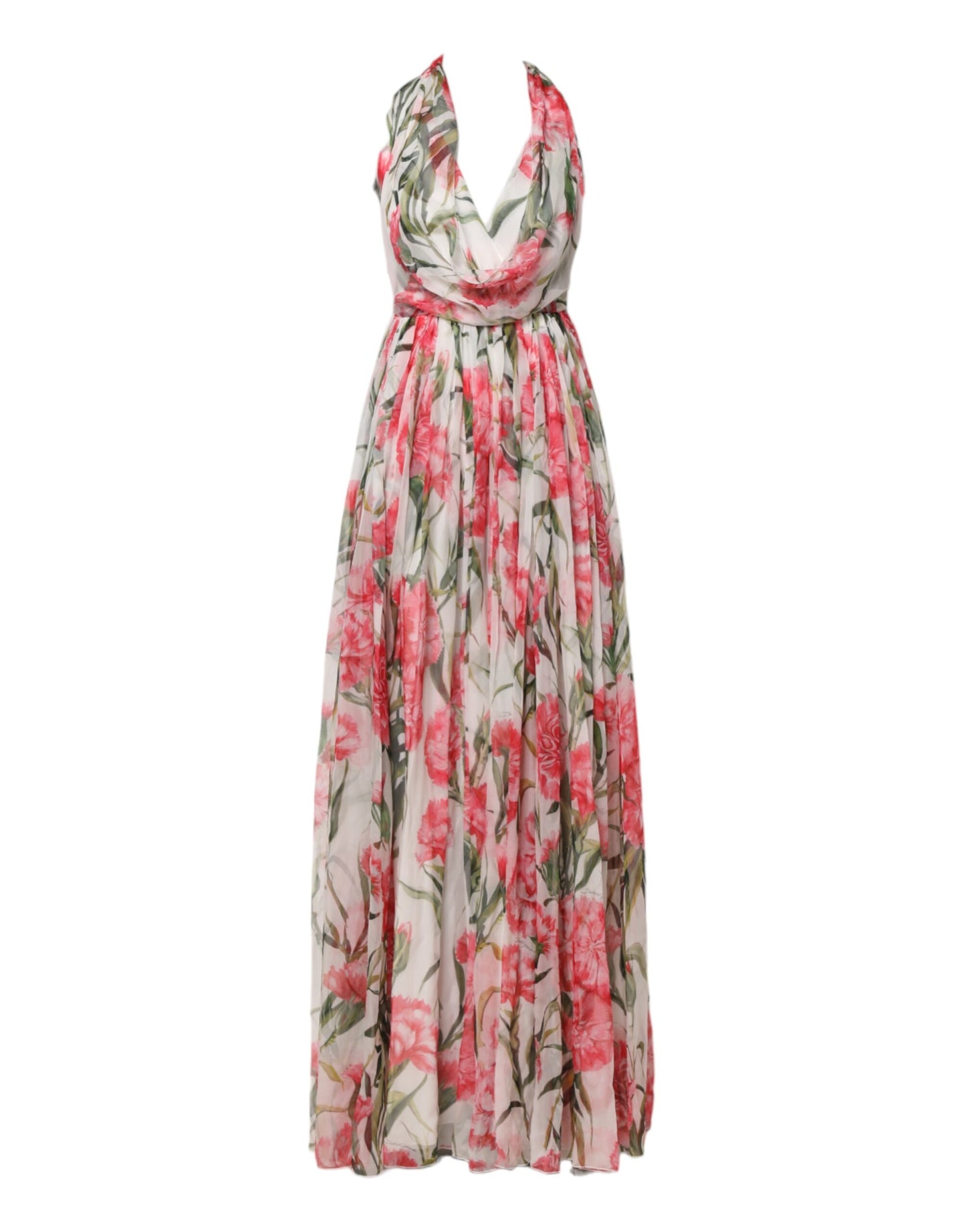 Dolce & Gabbana Weißes geblümtes Seidenhalter-Maxikleid in A-Linie