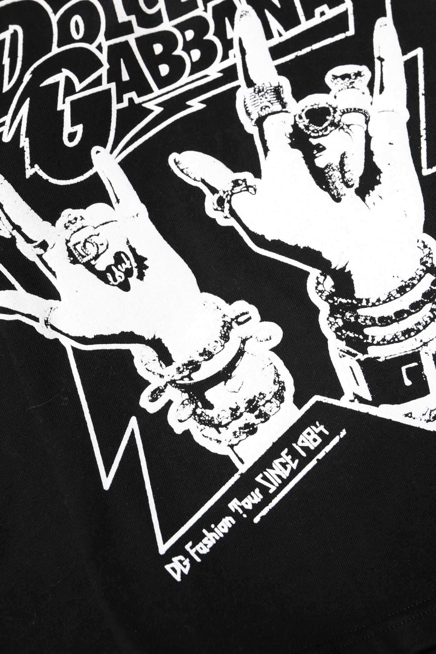 Dolce & Gabbana Schwarzes T-Shirt mit bedruckten kurzen Ärmeln aus Baumwolle