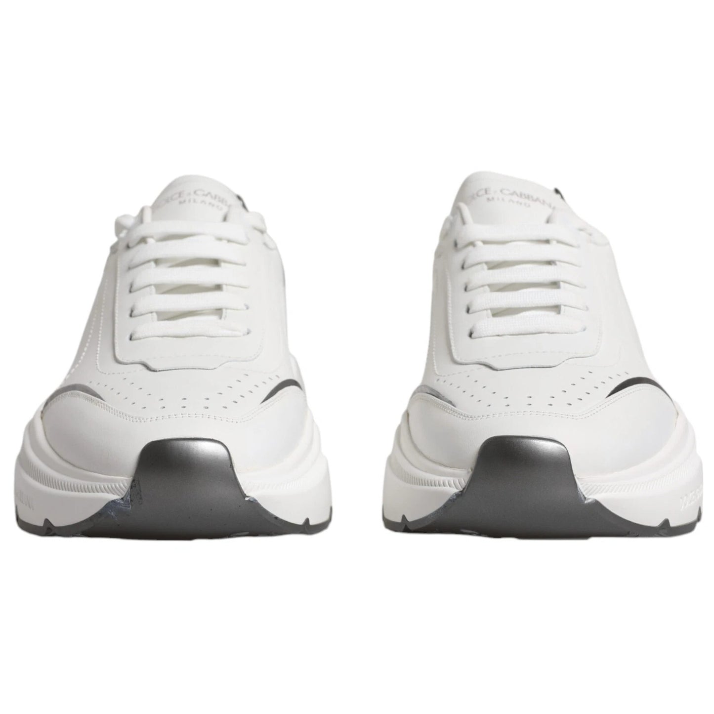 Dolce & Gabbana Weiß Silber DAYMASTER Leder Turnschuhe Schuhe
