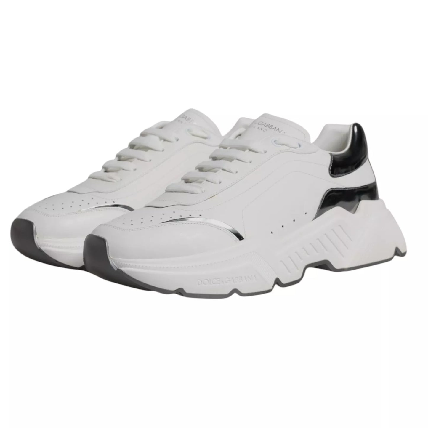 Dolce & Gabbana Weiß Silber DAYMASTER Leder Turnschuhe Schuhe