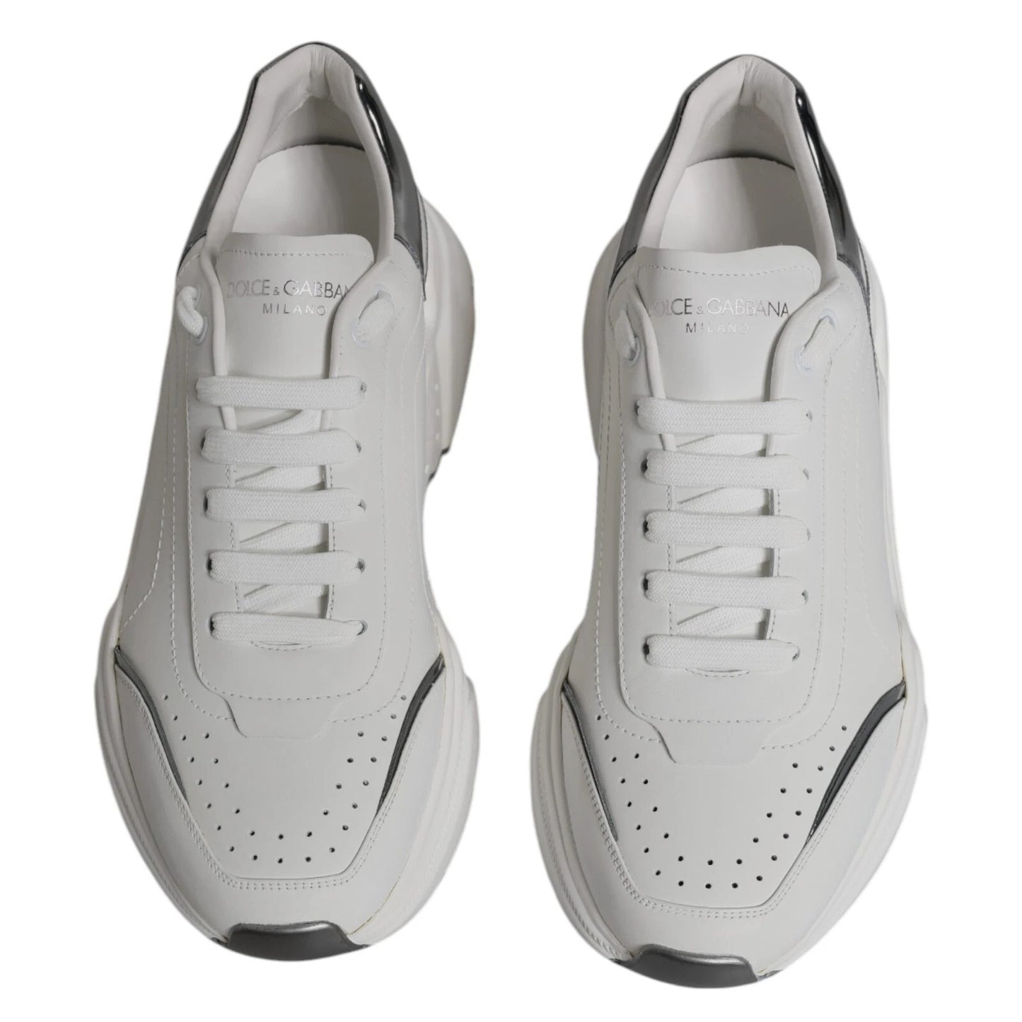 Dolce & Gabbana Weiß Silber DAYMASTER Leder Turnschuhe Schuhe