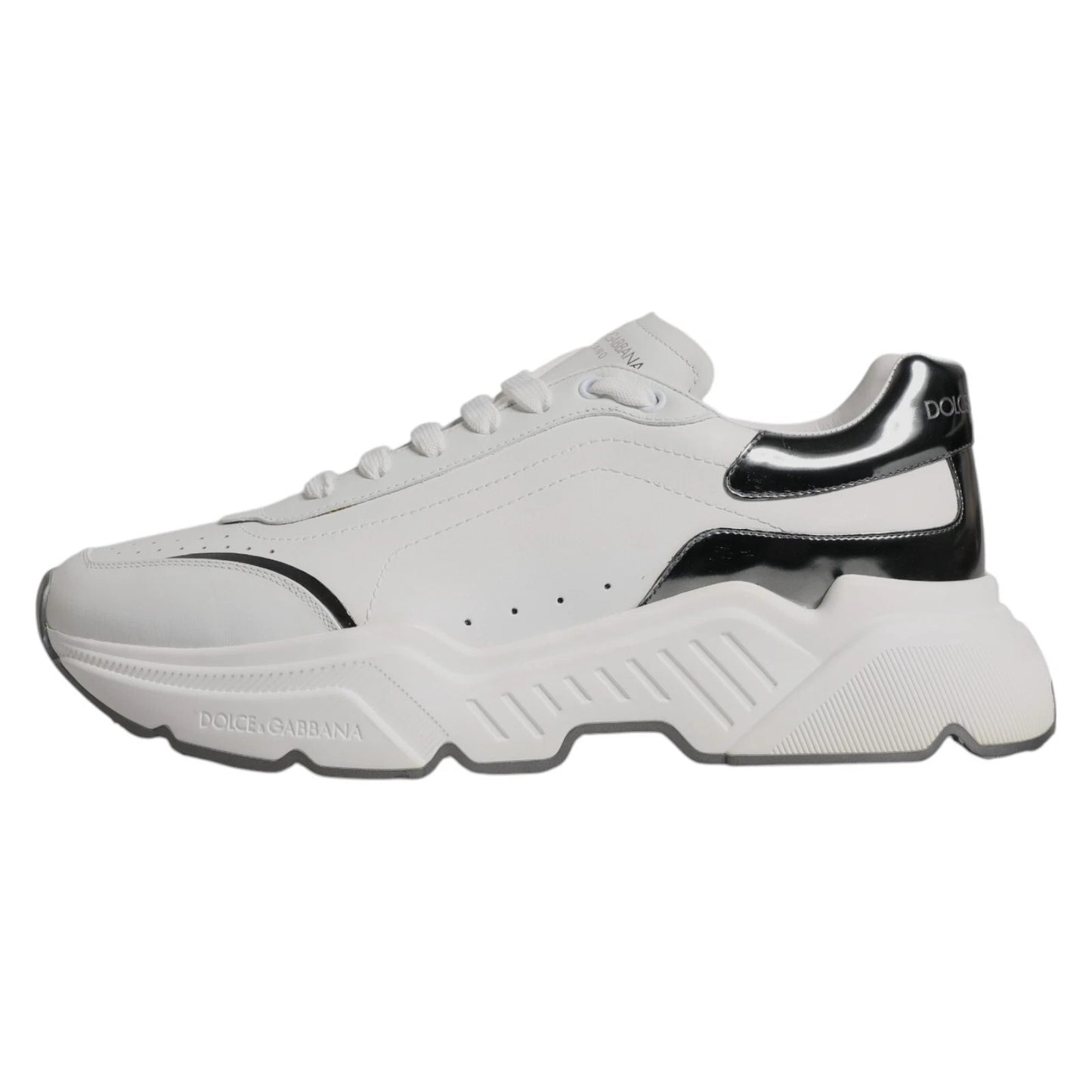 Dolce & Gabbana Weiß Silber DAYMASTER Leder Turnschuhe Schuhe