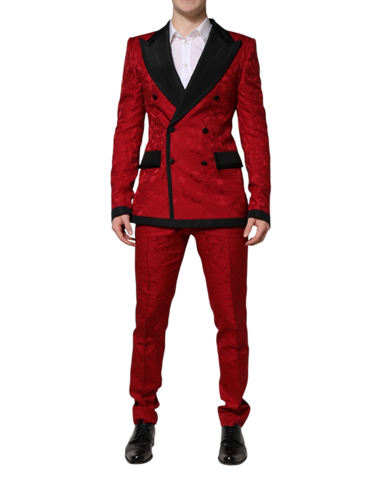 Dolce & Gabbana Roter geblümter Jacquard-Anzug, doppelreihig, 2-teilig