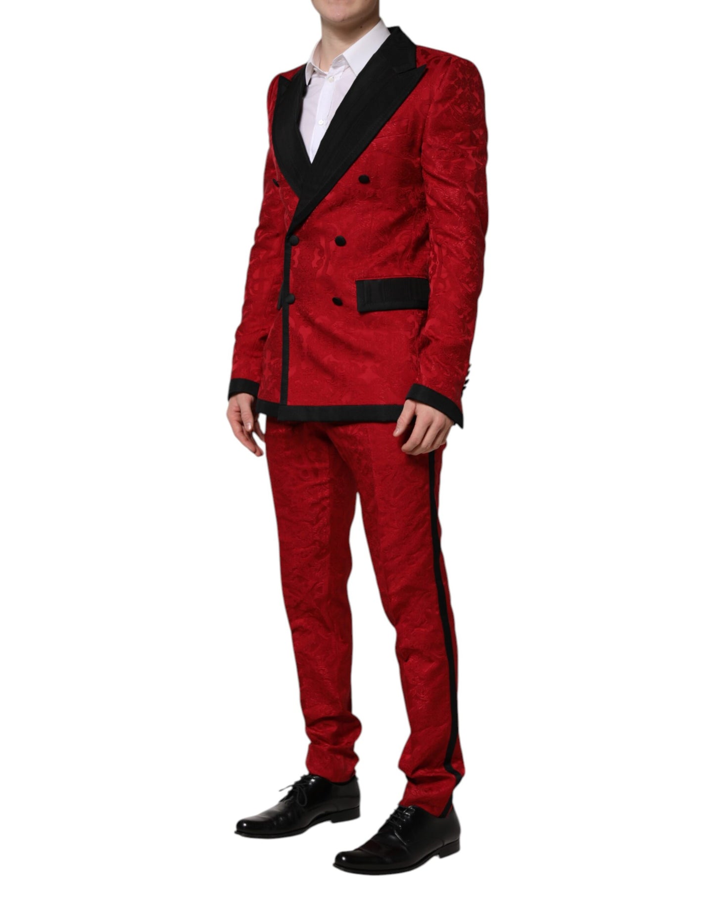Dolce & Gabbana Roter geblümter Jacquard-Anzug, doppelreihig, 2-teilig