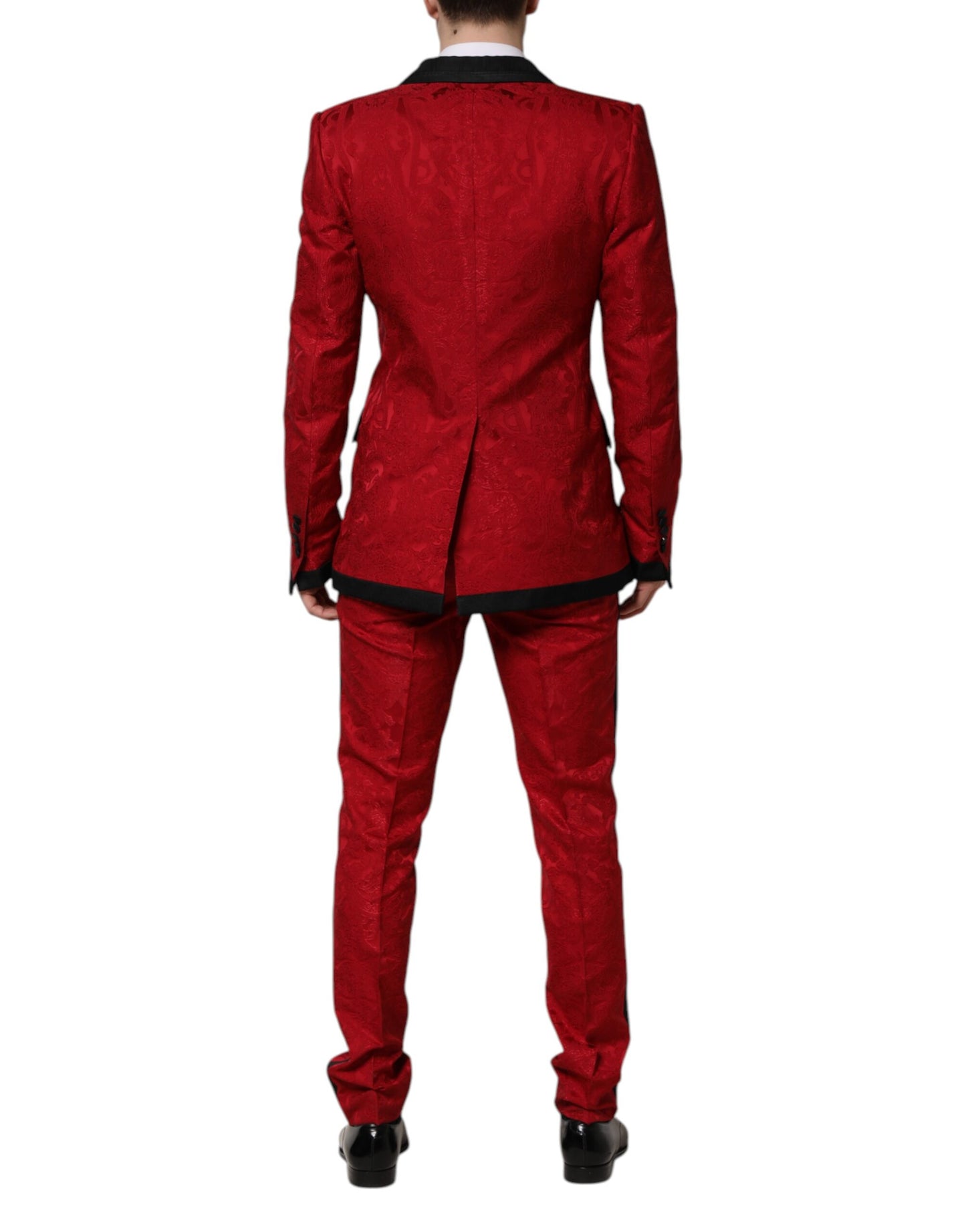 Dolce & Gabbana Roter geblümter Jacquard-Anzug, doppelreihig, 2-teilig