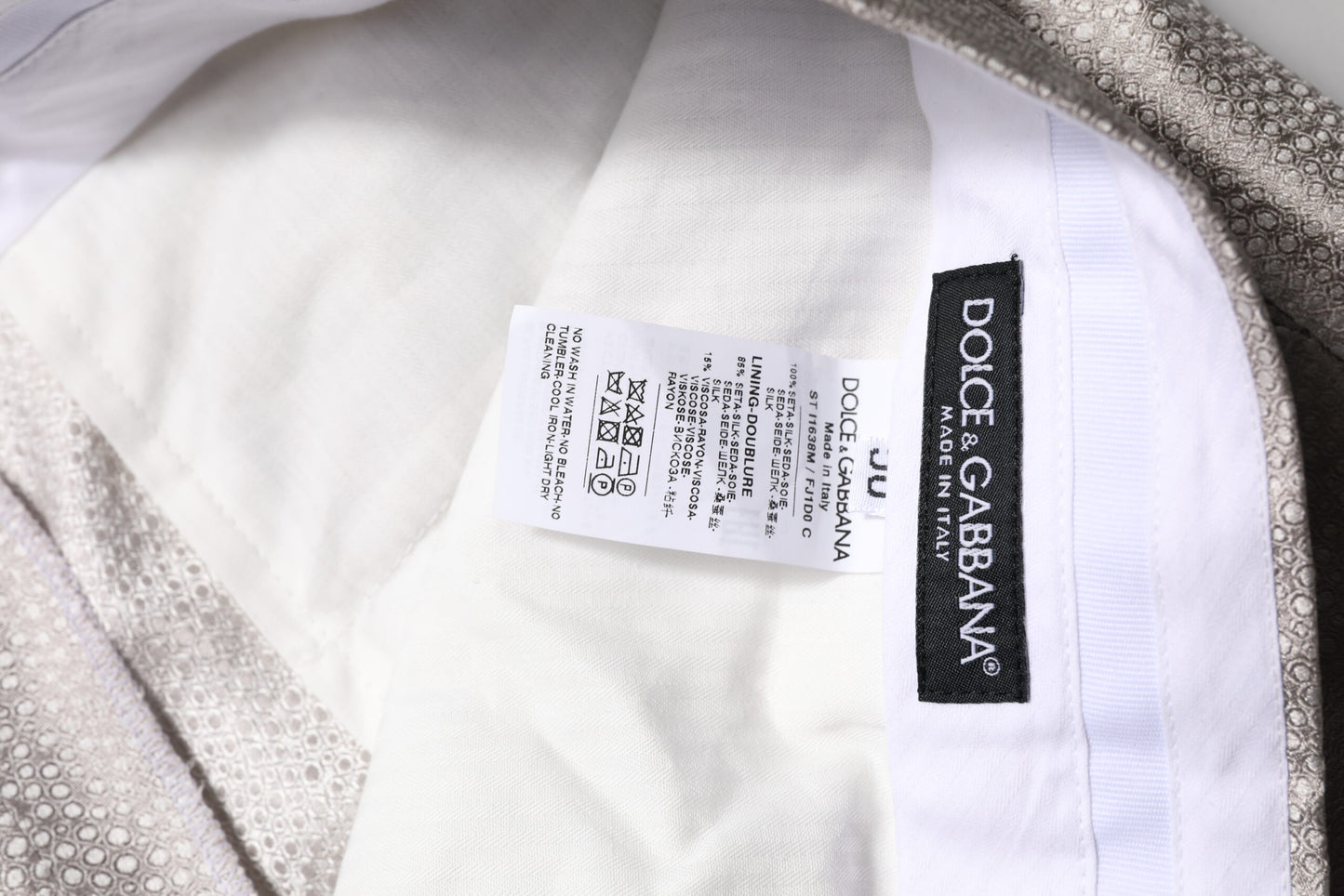 Dolce & Gabbana Hellgrauer Jacquard-Seidenanzug gepunktet 2 Stück