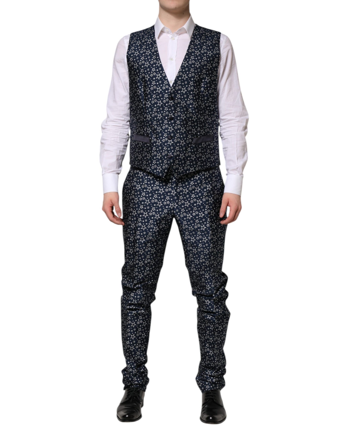 Dolce & Gabbana Blauer MARTINI Star Jacquard 3 Stück Anzug