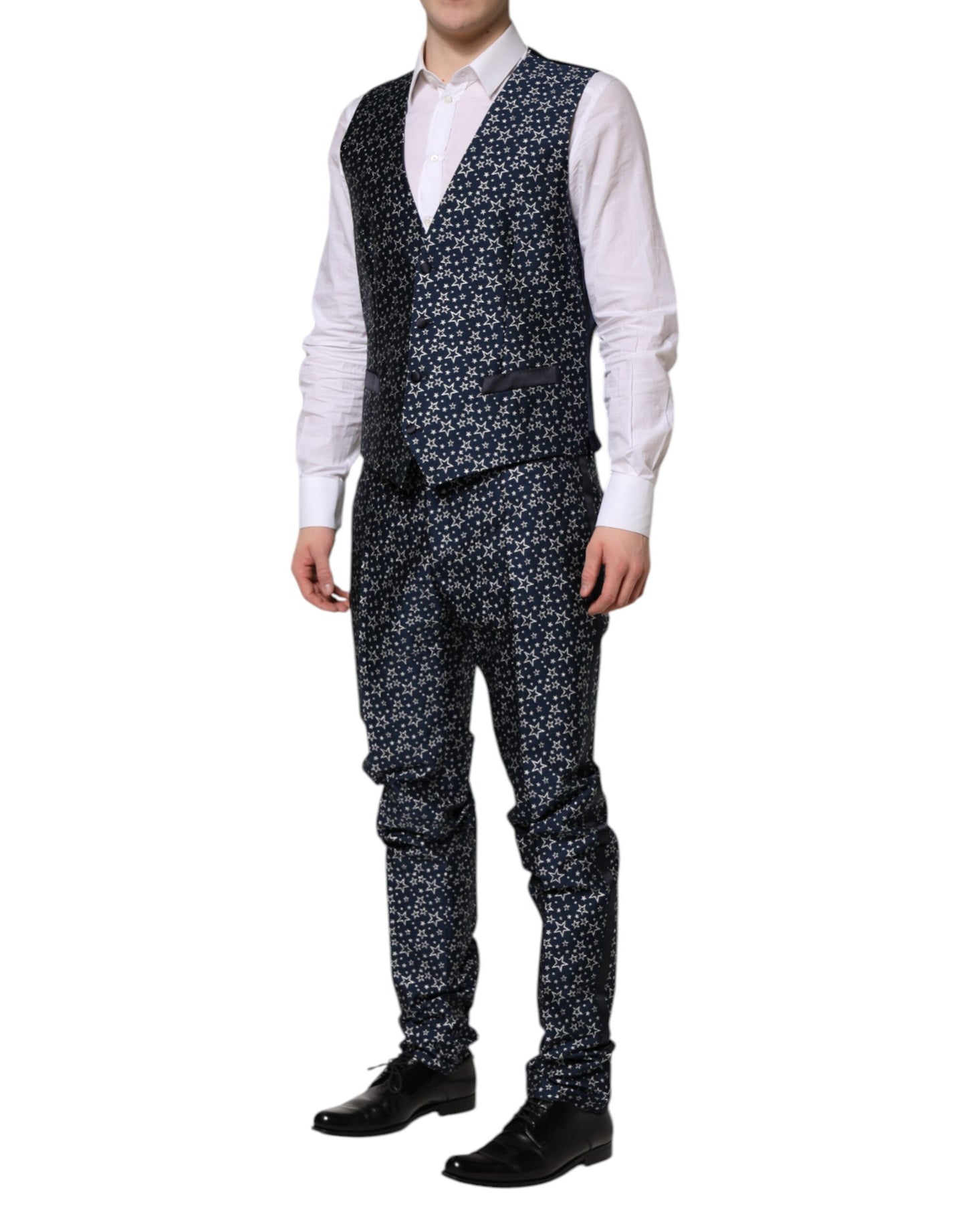 Dolce & Gabbana Blauer MARTINI Star Jacquard 3 Stück Anzug