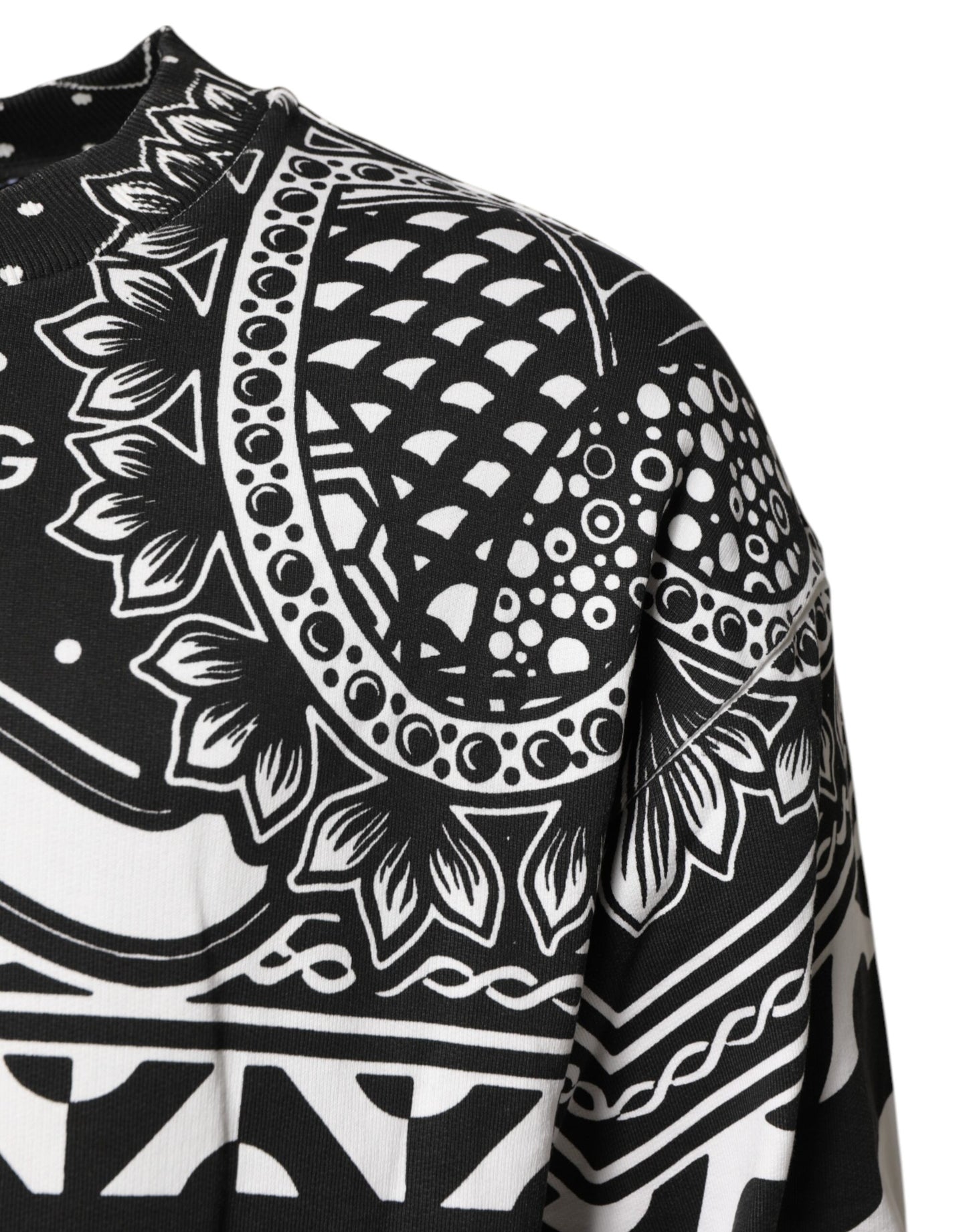 Dolce & Gabbana Schwarz Weiß Bandana Baumwolle Männer Sweatshirt Pullover