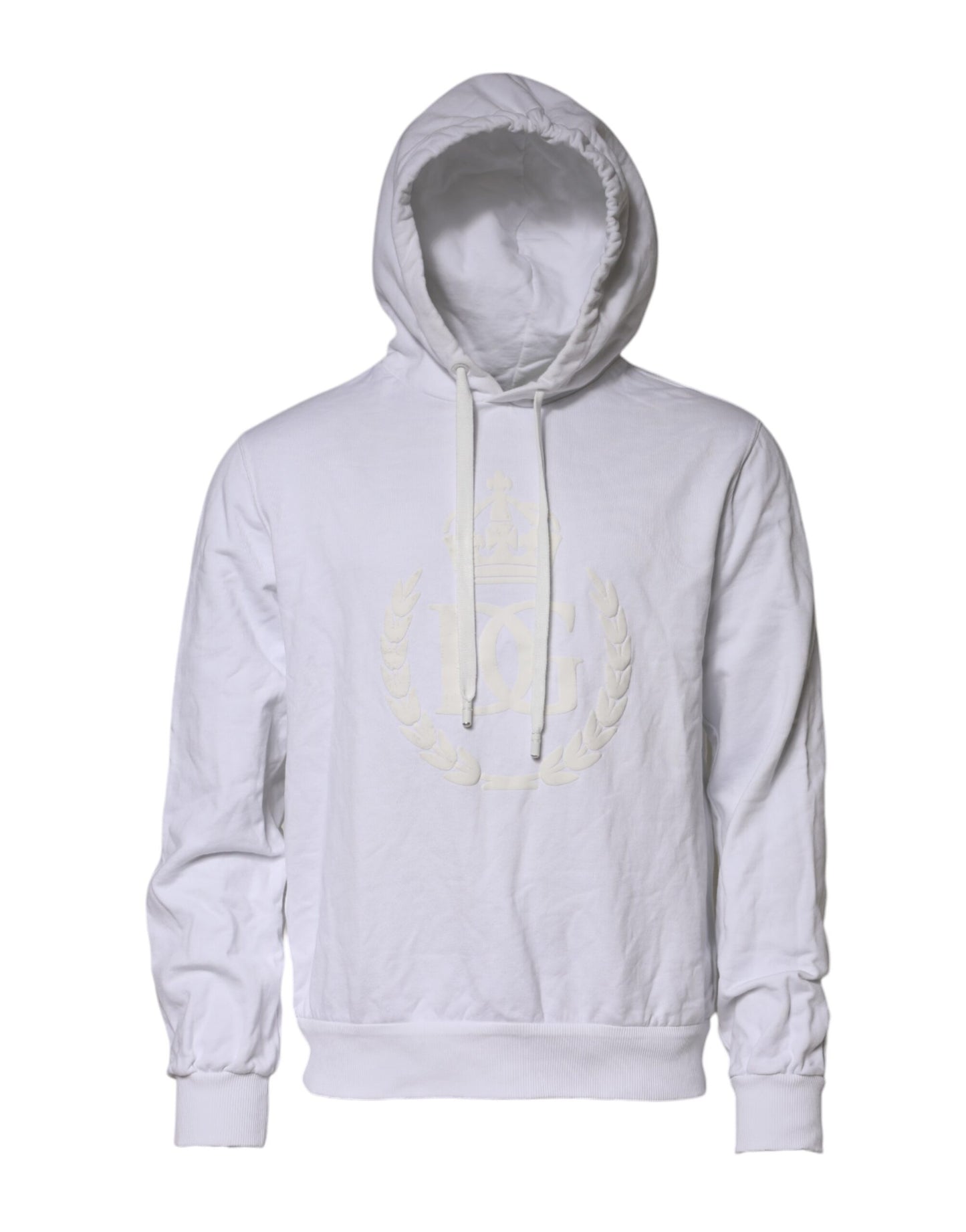 Dolce & Gabbana Weißes Sweatshirt mit geprägtem Logo und Kapuze Pullover