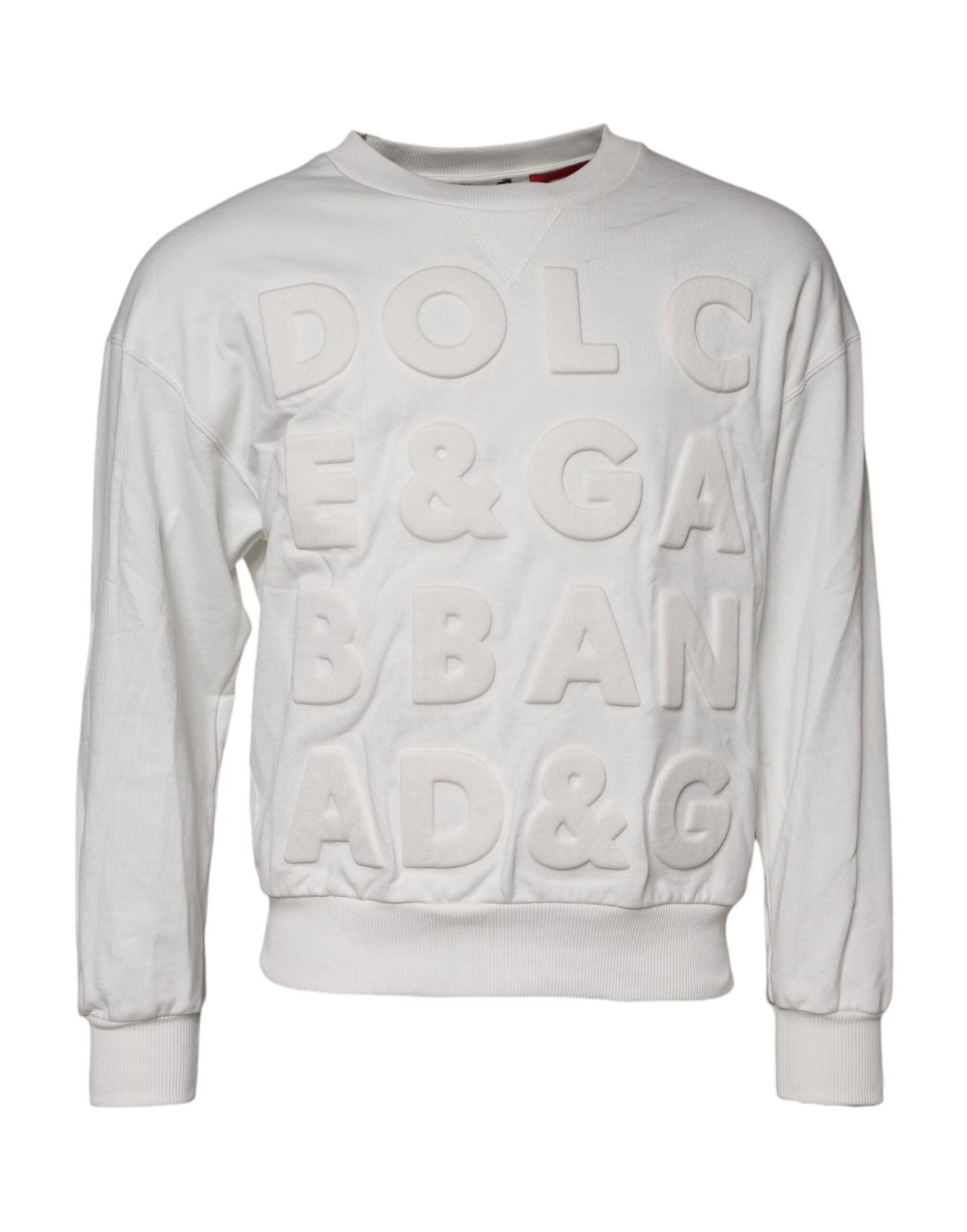 Dolce & Gabbana Weißer Rundhalspullover aus Baumwolle mit Logoprägung