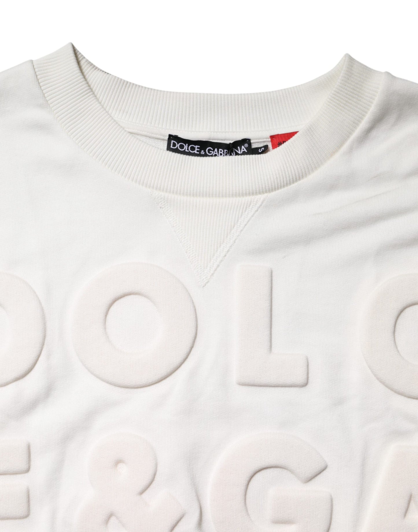 Dolce & Gabbana Weißer Rundhalspullover aus Baumwolle mit Logoprägung