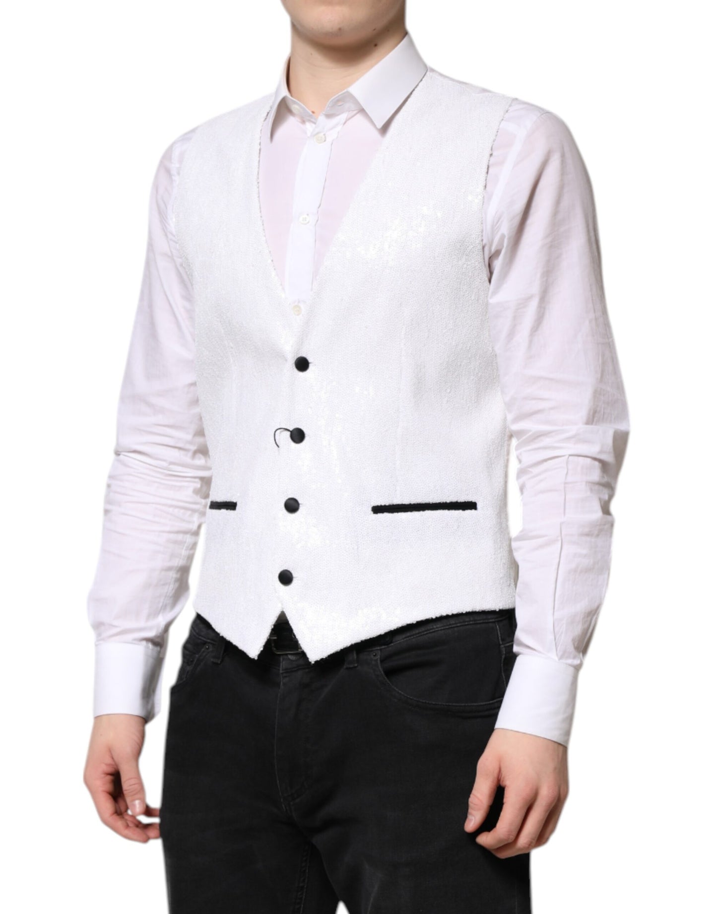 Dolce & Gabbana Weißes Paillettenkleid Formelle Weste Weste