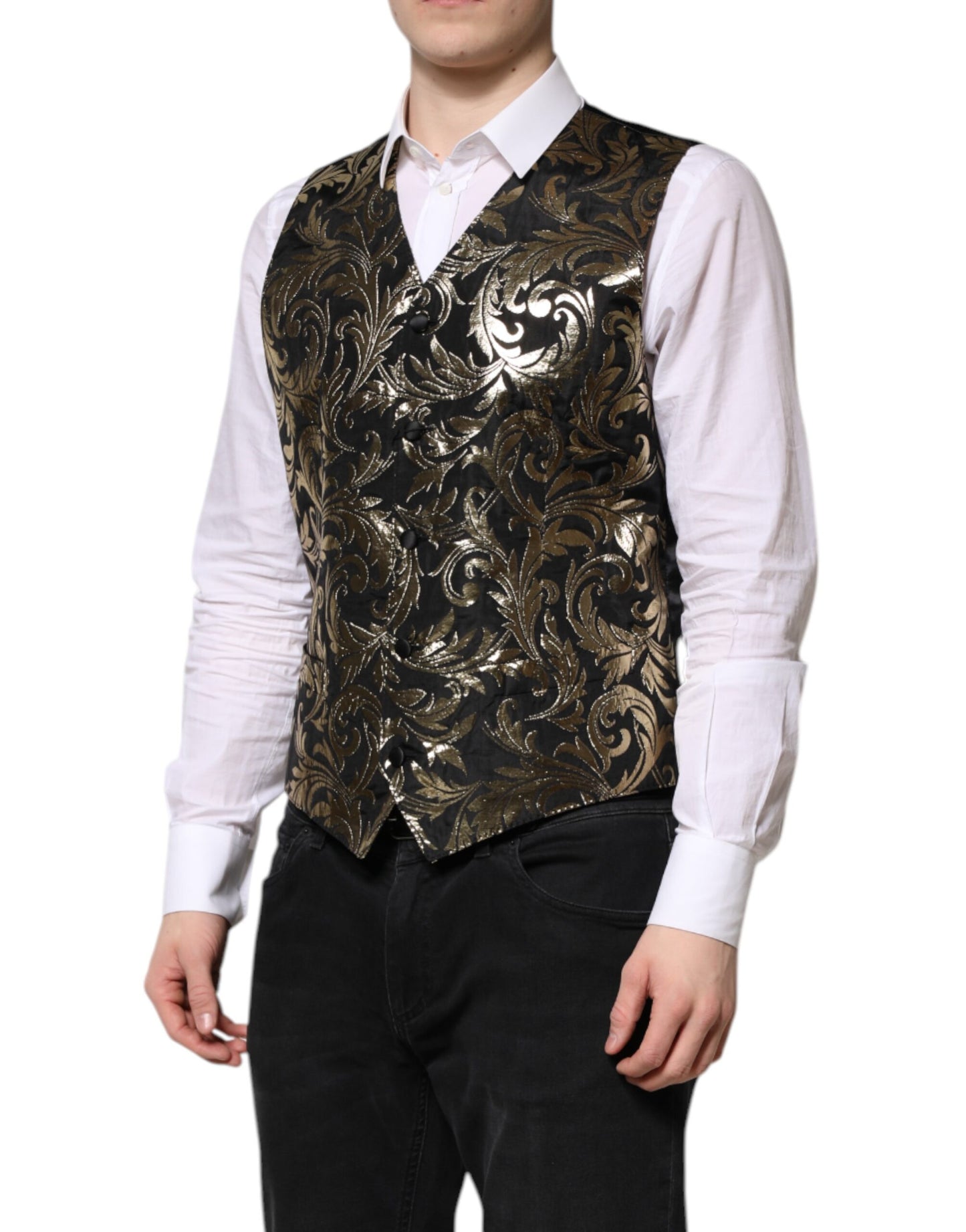 Dolce & Gabbana Schwarz Gold Jacquard Formal Herren Weste Weste