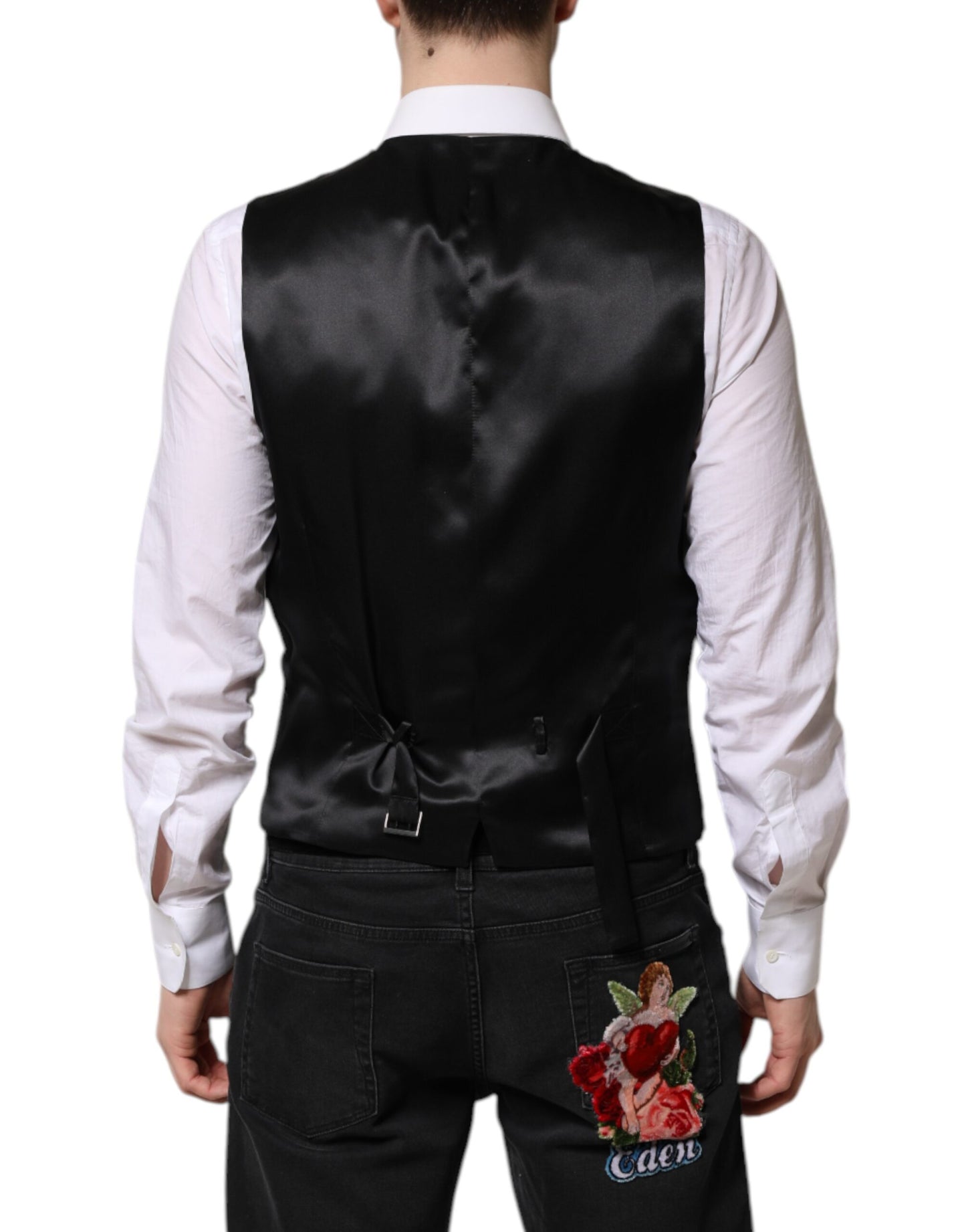 Dolce & Gabbana Schwarz Gold Jacquard Formal Herren Weste Weste