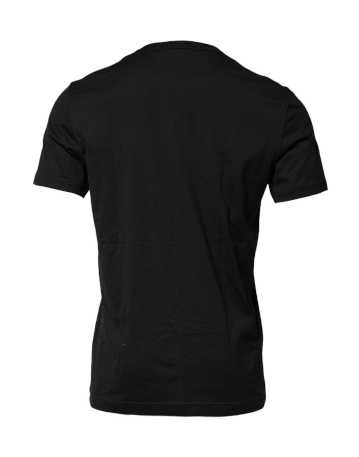 Dolce & Gabbana Schwarzes T-Shirt mit Rundhalsausschnitt aus bestickter Baumwolle