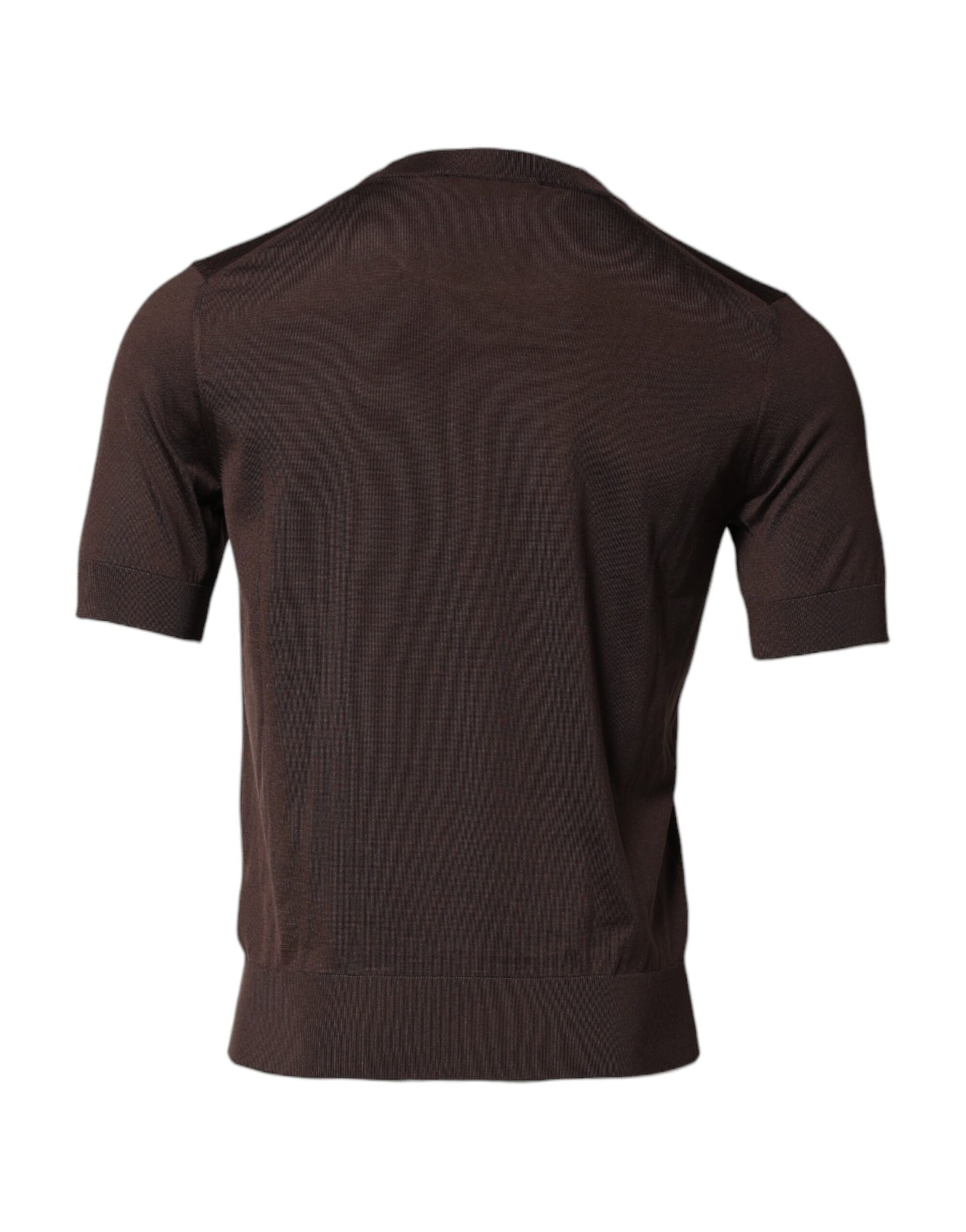 Dolce & Gabbana Braunes Seiden-T-Shirt mit Logo-Stickerei und Rundhalsausschnitt