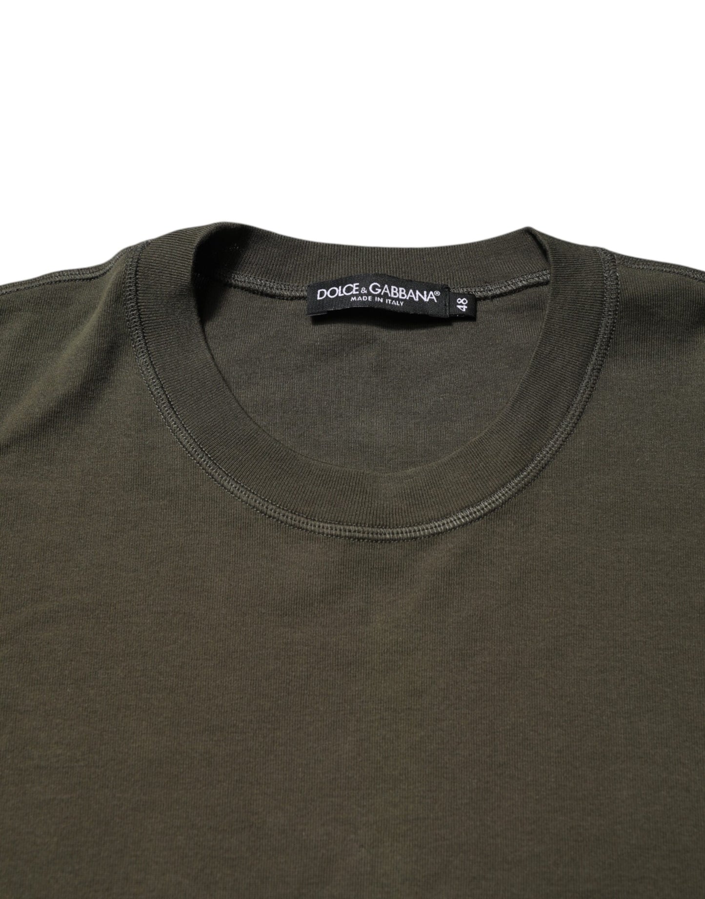Dolce & Gabbana Dunkelgrünes T-Shirt mit langen Ärmeln und Rundhalsausschnitt