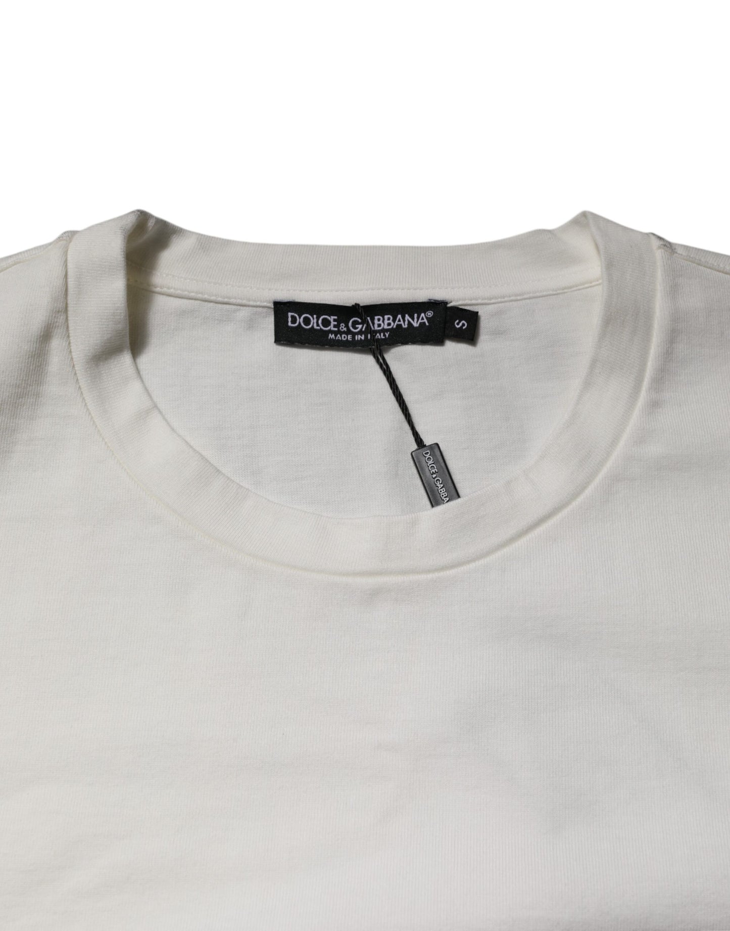 Dolce & Gabbana Weißes T-Shirt mit Rundhalsausschnitt und DG-Logo-Druck aus Baumwolle