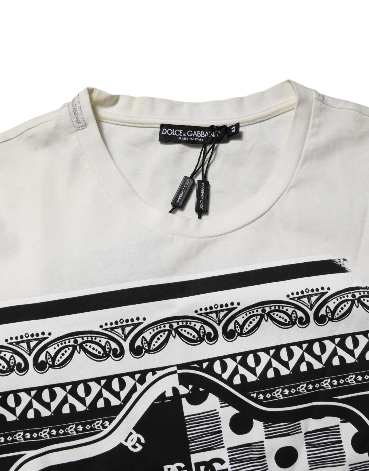 Dolce & Gabbana Weißes T-Shirt mit Logo-Bandana-Druck aus Baumwolle