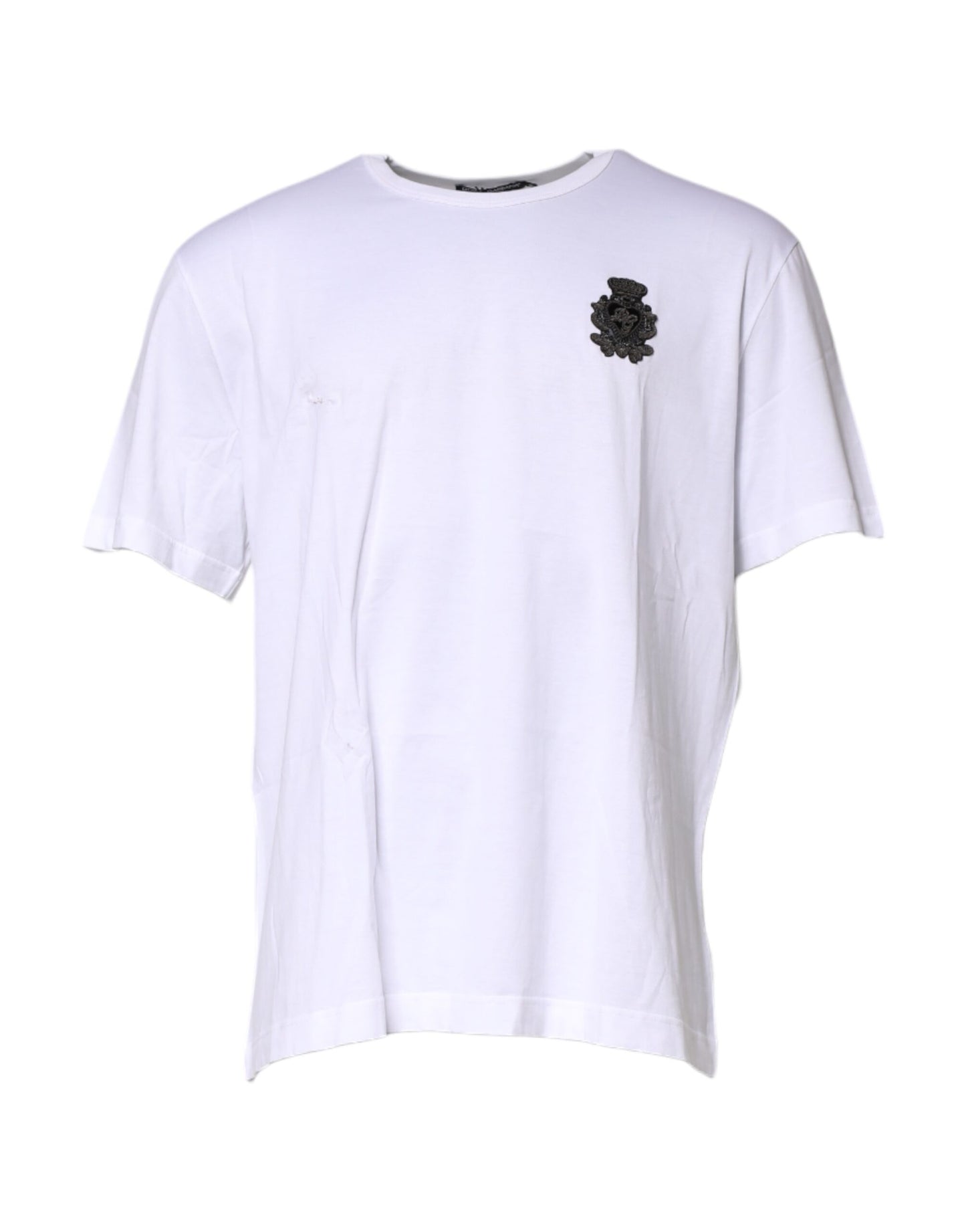 Dolce & Gabbana Weißes Baumwoll-T-Shirt mit DG-Kronen-Stickerei
