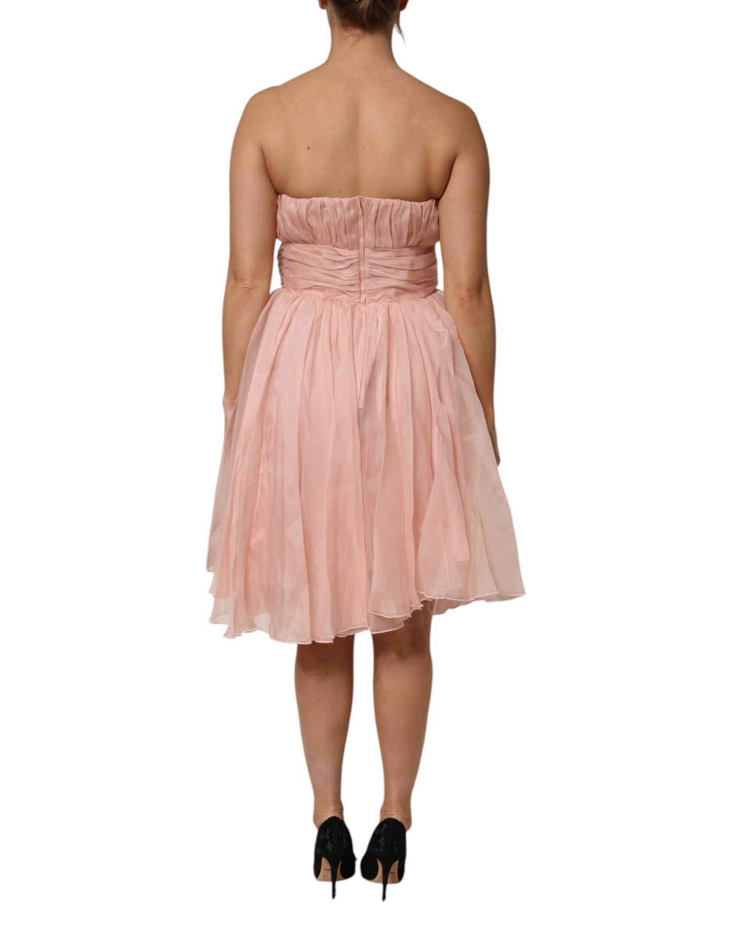 Dolce & Gabbana Rosa Seidenchiffon A-Linie plissiertes Midikleid